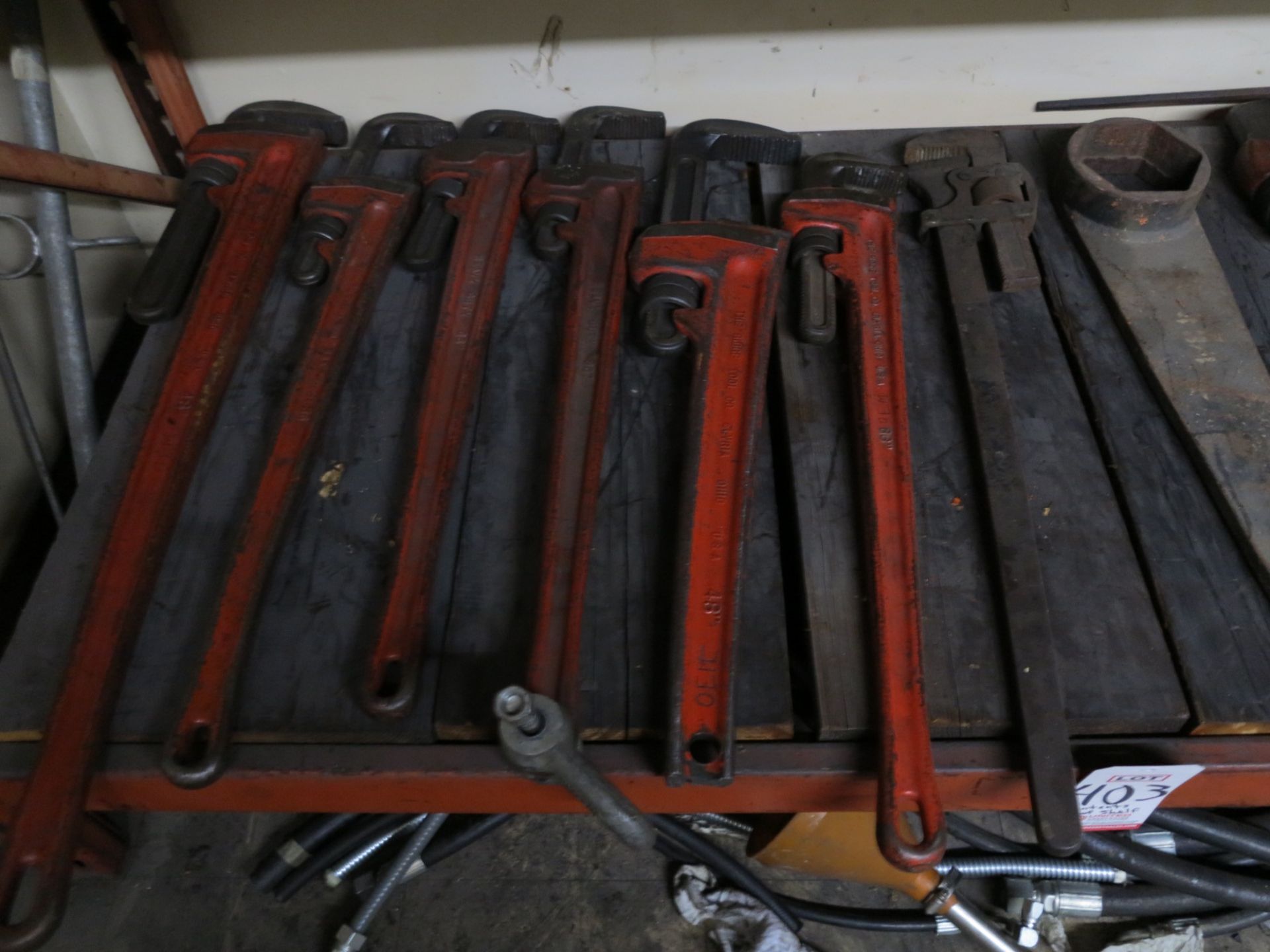 LOT - (9) PIPE WRENCHES UP TO 4', SLIDE HAMMER, ETC. - Image 2 of 3
