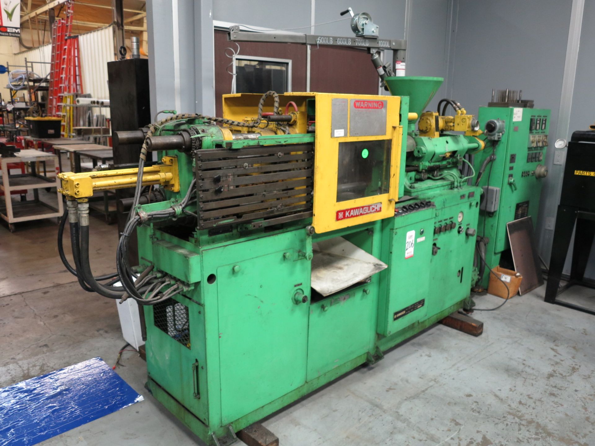 KAWAGUCHI 40-TON PLASTIC INJECTION MOLDING MACHINE, MODEL KC-40, S/N K7-171562, SHOT VOLUME: 4.0 INC