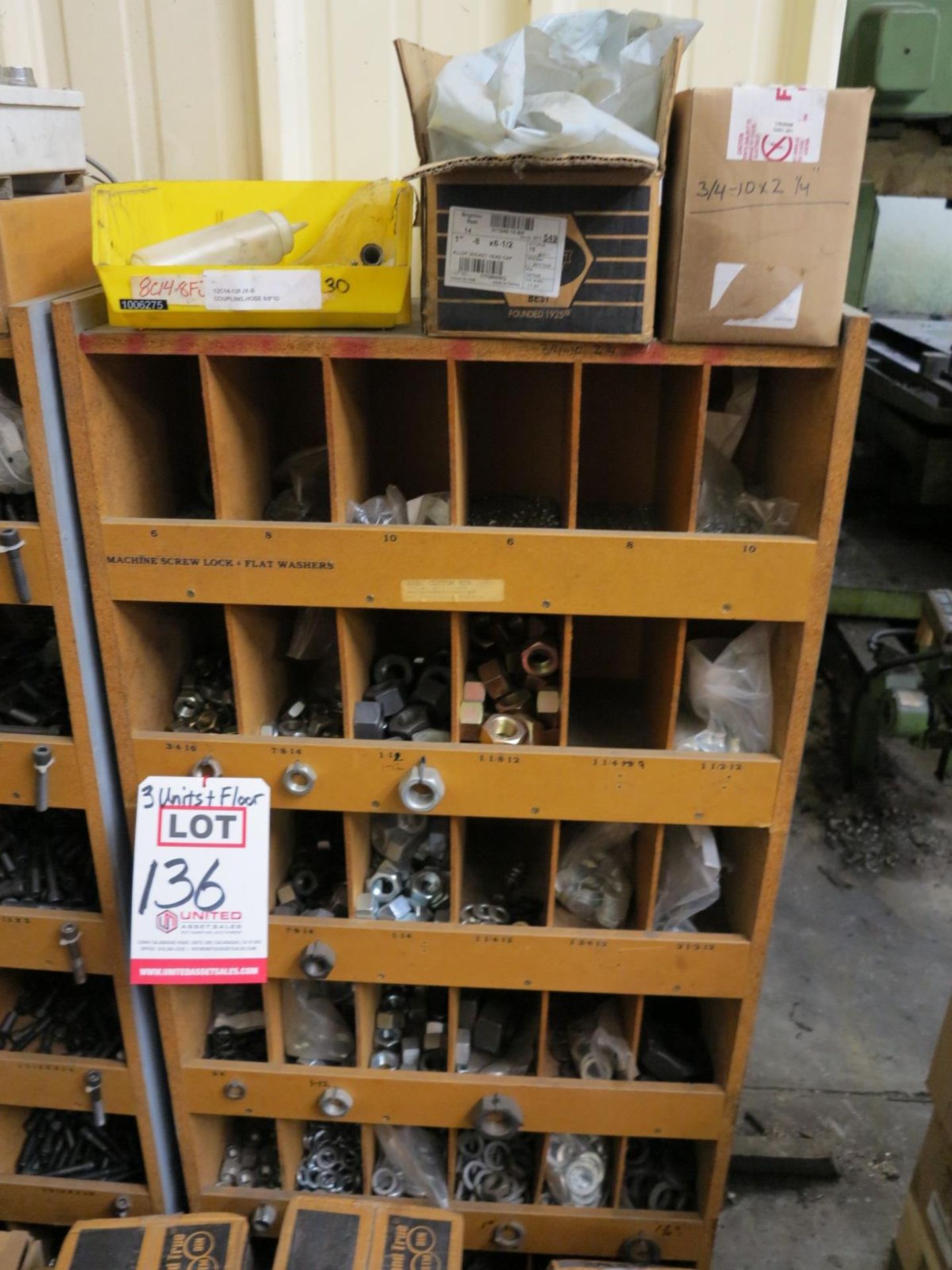 LOT - (3) 28" X 12" X 5'HT FASTENER STORAGE UNITS, W/ CONTENTS OF FASTENERS, PLUS ALL THE FULL AND - Image 3 of 4