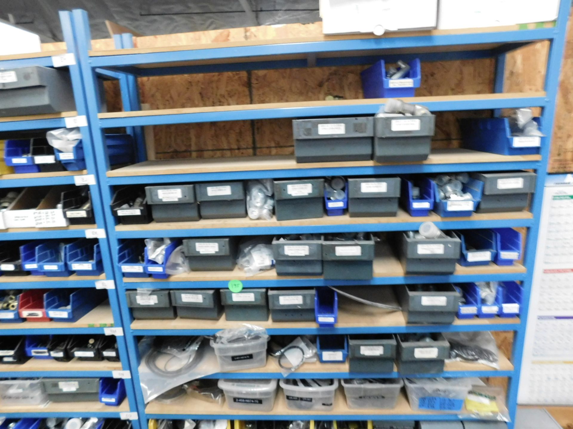 LOT - (4) SECTIONS OF SHELVING, W/ CONTENTS TO INCLUDE: PLUMBING VALVES, FITTINGS, HYDRAULIC & - Image 9 of 10