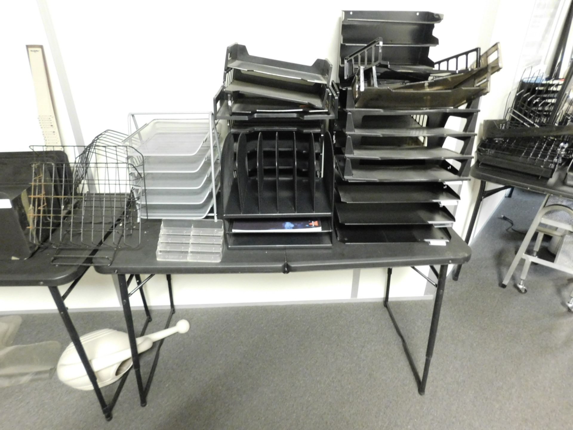 LOT - (5) FOLDING TABLES, W/ OFFICE SUPPLIES ON TOP AND UNDERNEATH - Image 3 of 5