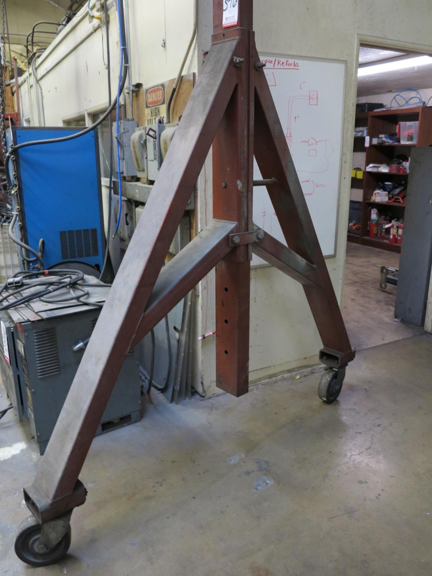 2-TON STEEL GANTRY, W/ 5-TON CHAINFALL, ON LARGE HEAVY DUTY CASTERS, DISTANCE BETWEEN UPRIGHTS: - Image 3 of 3