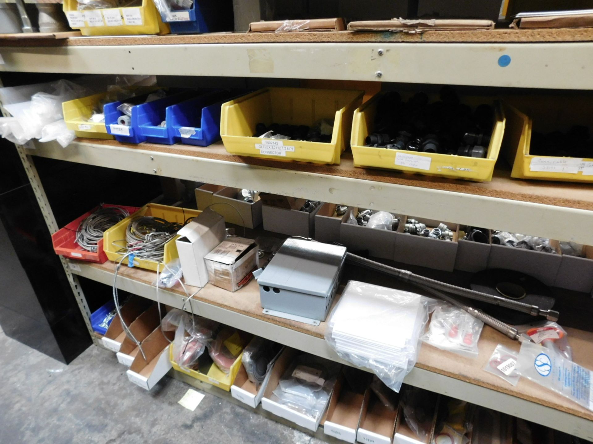 LOT - 12' OF SHELF ISLAND, W/ CONTENTS OF ELECTRICAL CONDUIT BOXES AND FITTINGS, ALLEN-BRADLEY & - Image 15 of 18