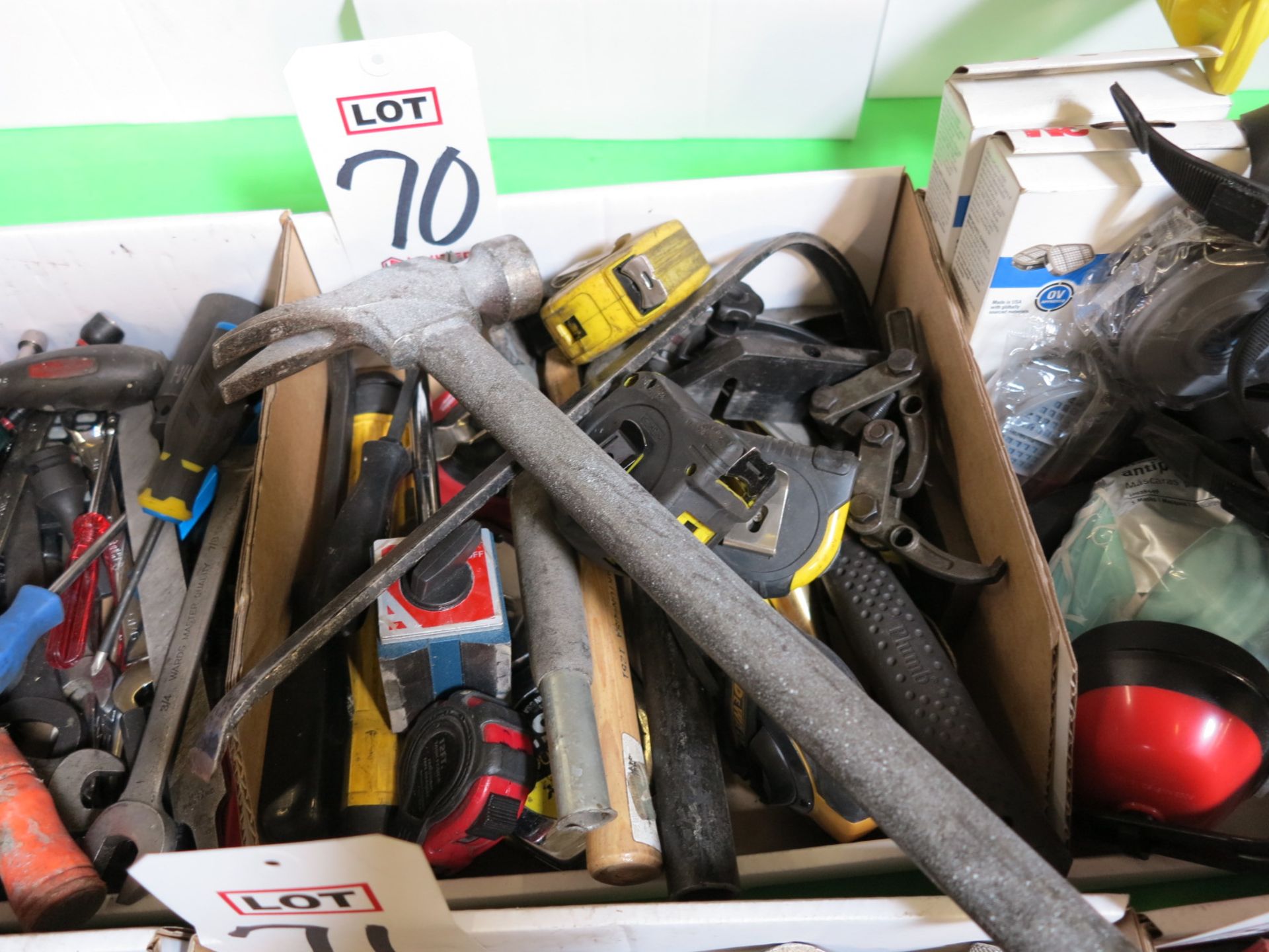 LOT - MISC HAND TOOLS, MEASURING TAPES, ETC.