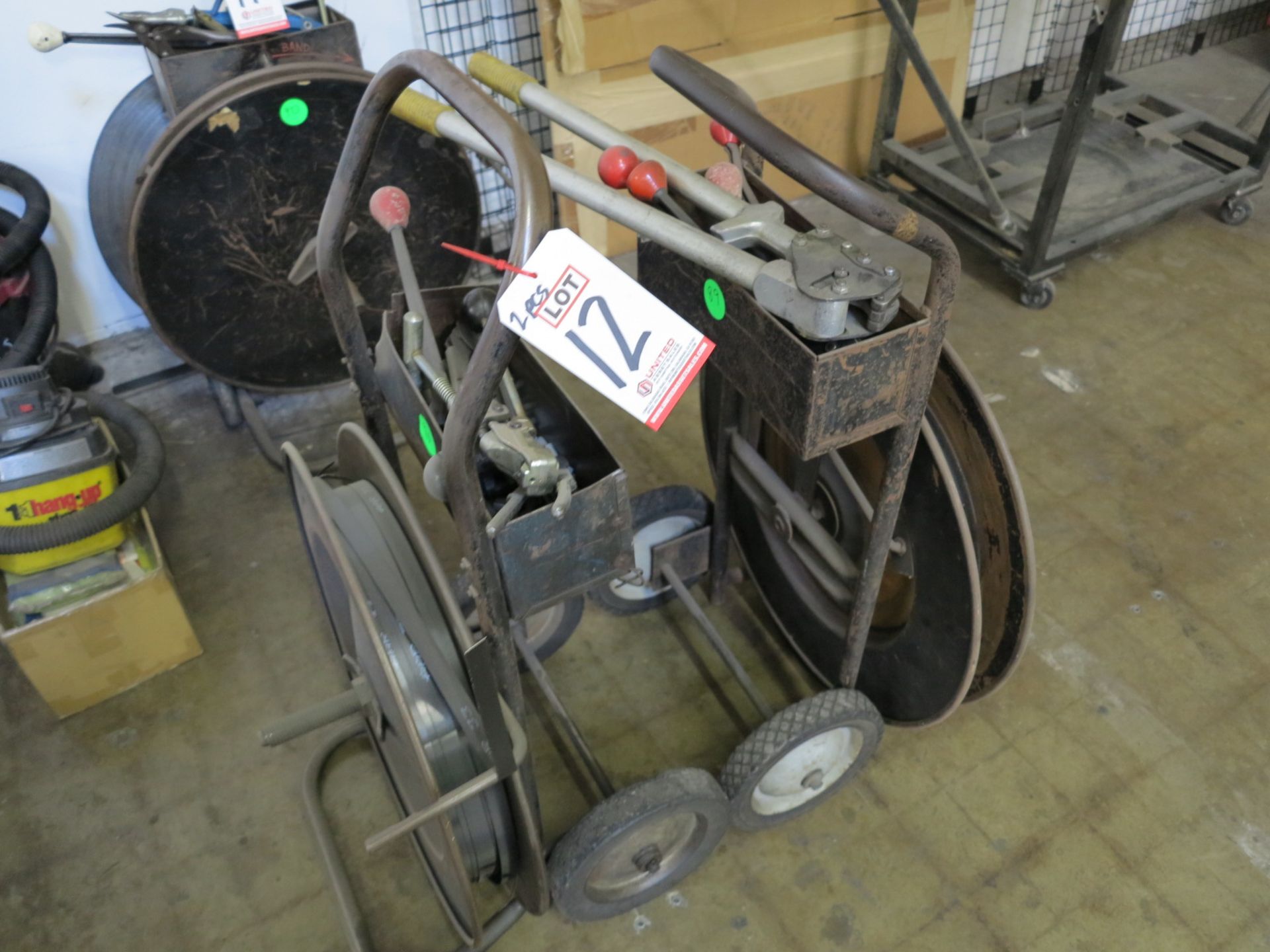 LOT - (2) BANDING CARTS, 3/4" AND 1/2" STEEL BAND, W/ TOOLS