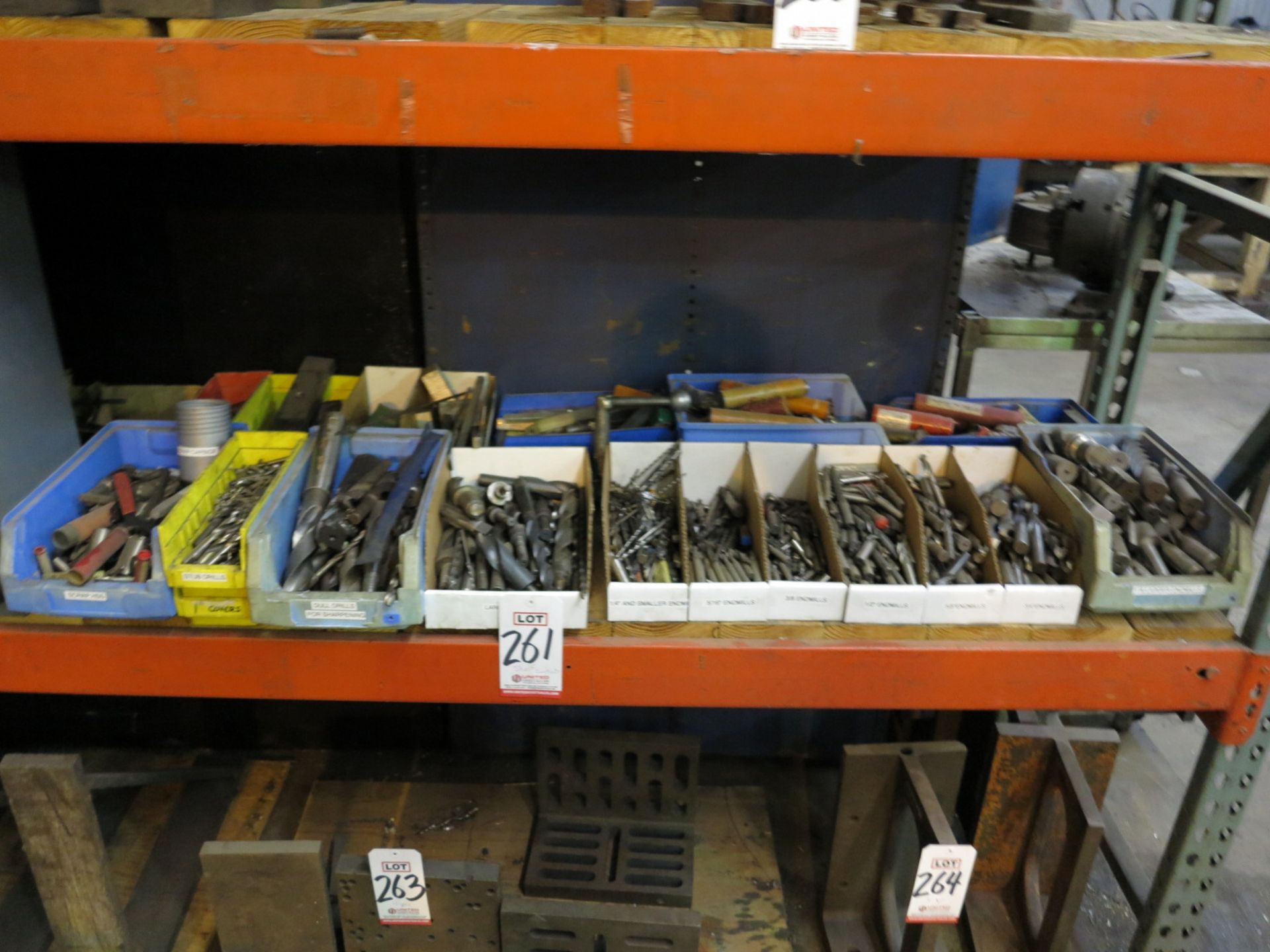 LOT - 8' SHELF CONTENTS ONLY, TO INCLUDE: ENORMOUS QUANTITY OF END MILLS AND RELATED ITEMS