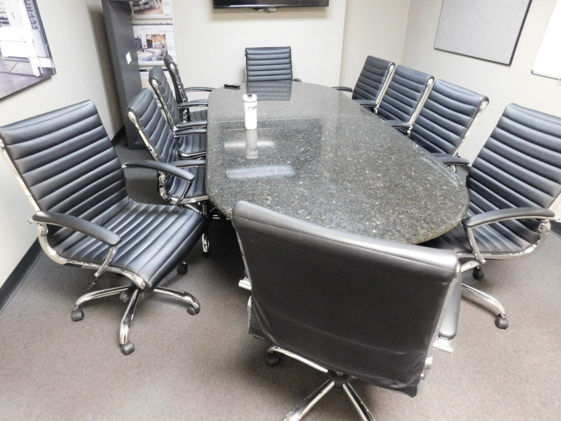 LOT - CONTENTS OF CONFERENCE ROOM: 10' X 4' GRANITE CONFERENCE TABLE, (10) CHAIRS, INSIGNIA 55" - Image 2 of 6