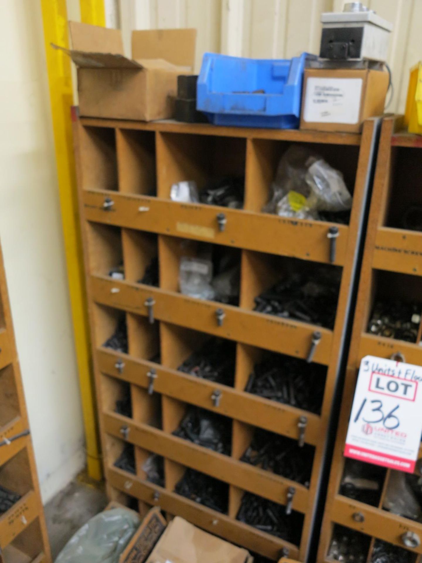 LOT - (3) 28" X 12" X 5'HT FASTENER STORAGE UNITS, W/ CONTENTS OF FASTENERS, PLUS ALL THE FULL AND - Image 2 of 4