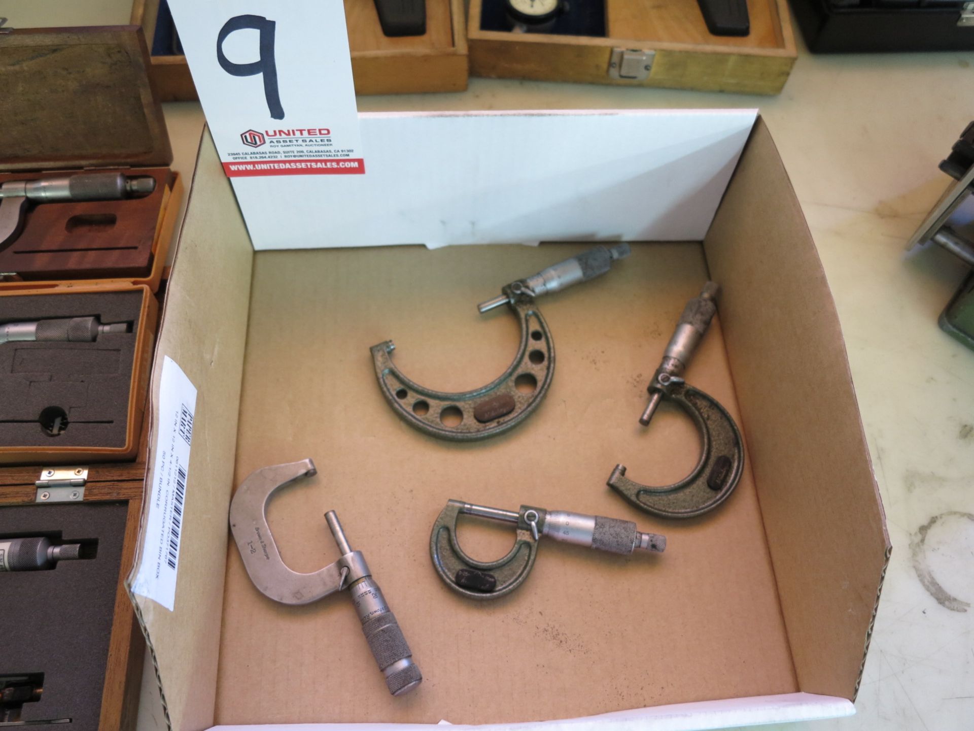 LOT - (3) MITUTOYO MICROMETERS: 0-25 MM, 25-50 MM, 50-75 MM AND (1) BROWN & SHARPE 1-2 MICROMETER