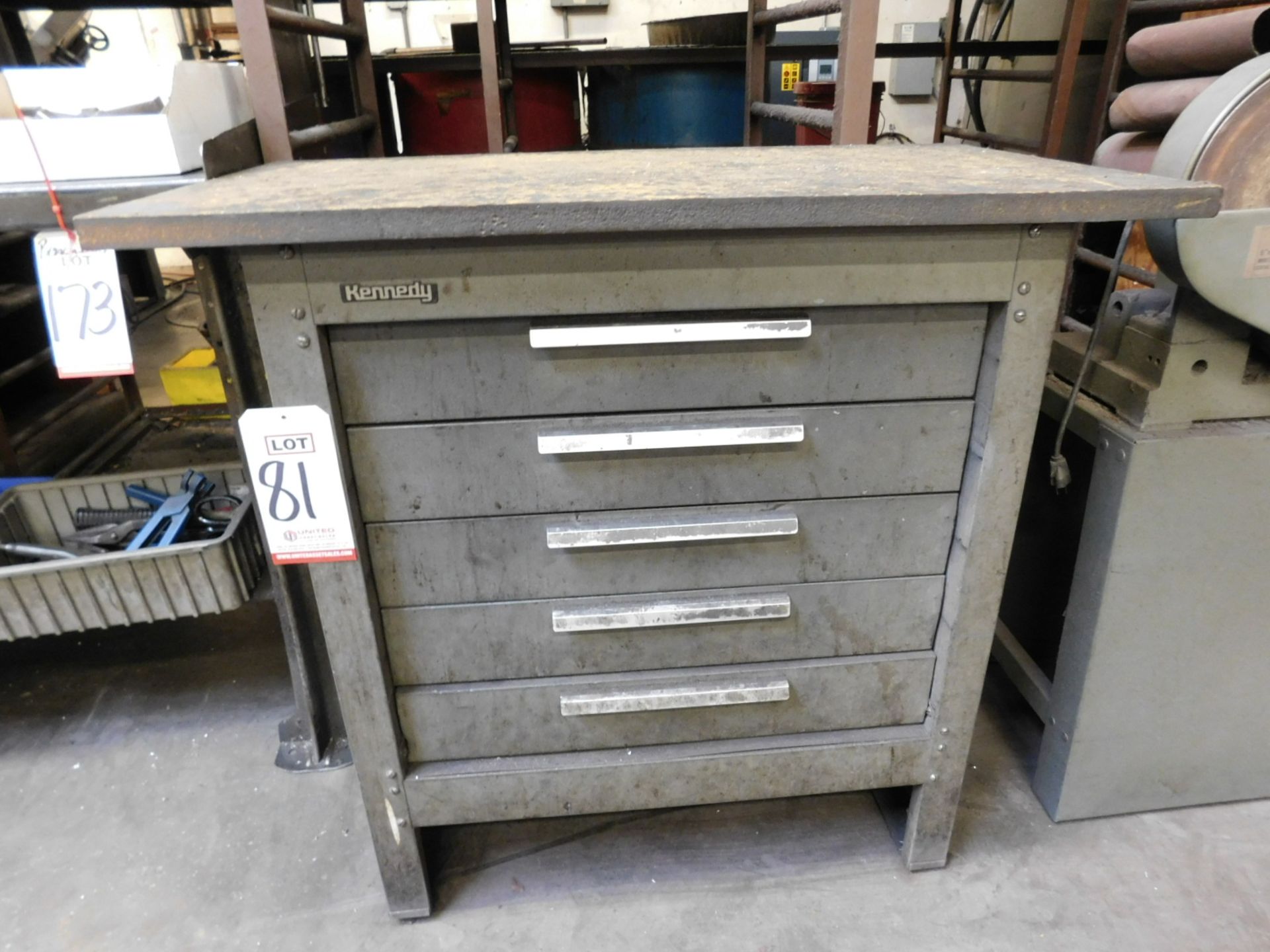 KENNEDY 5-DRAWER TOOL STORAGE CABINET, W/ CONTENTS OF MISC ABRASIVES, ETC.