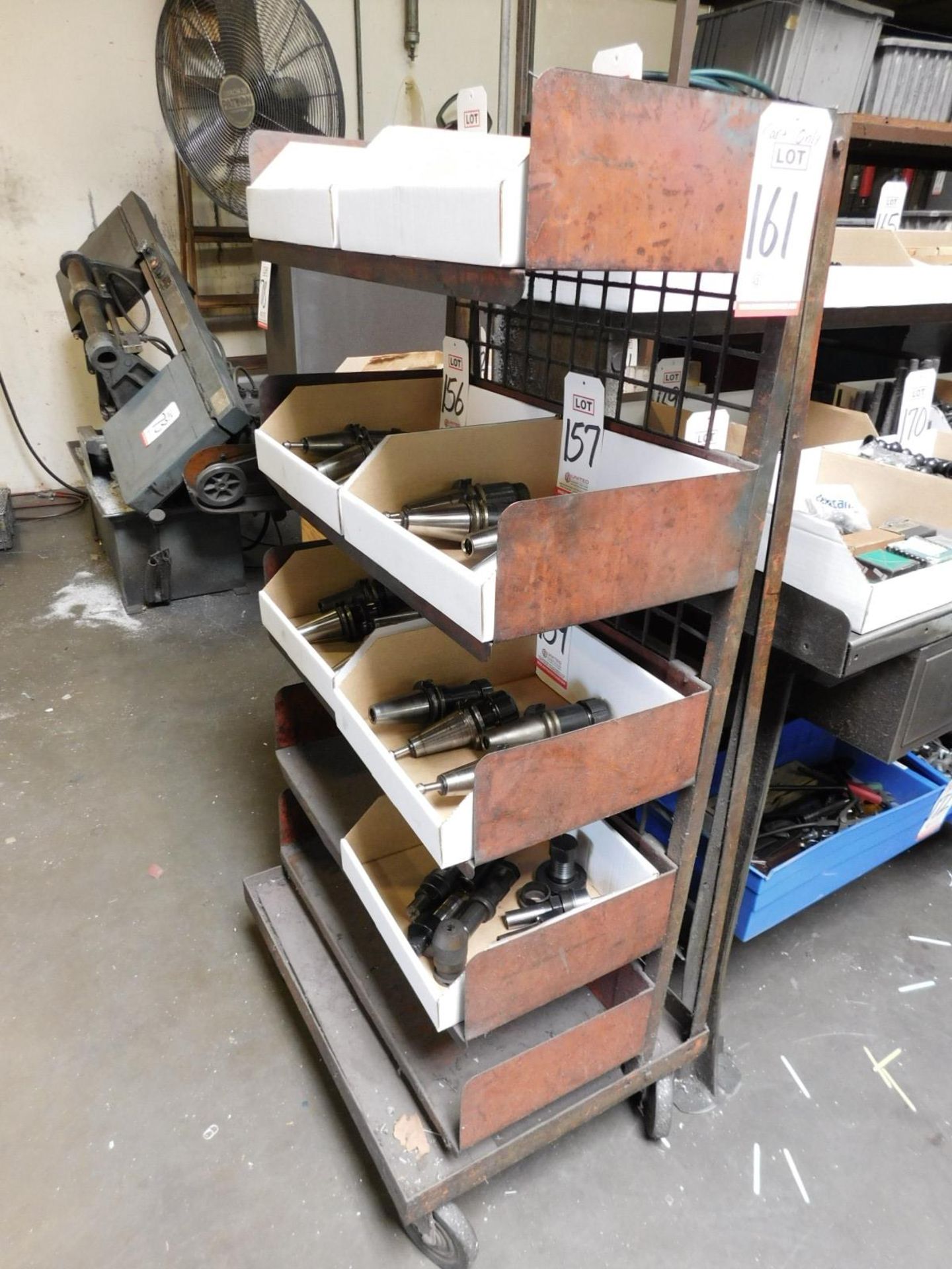SHOP CART W/ (5) REMOVABLE STEEL BINS, CONTENTS NOT INCLUDED
