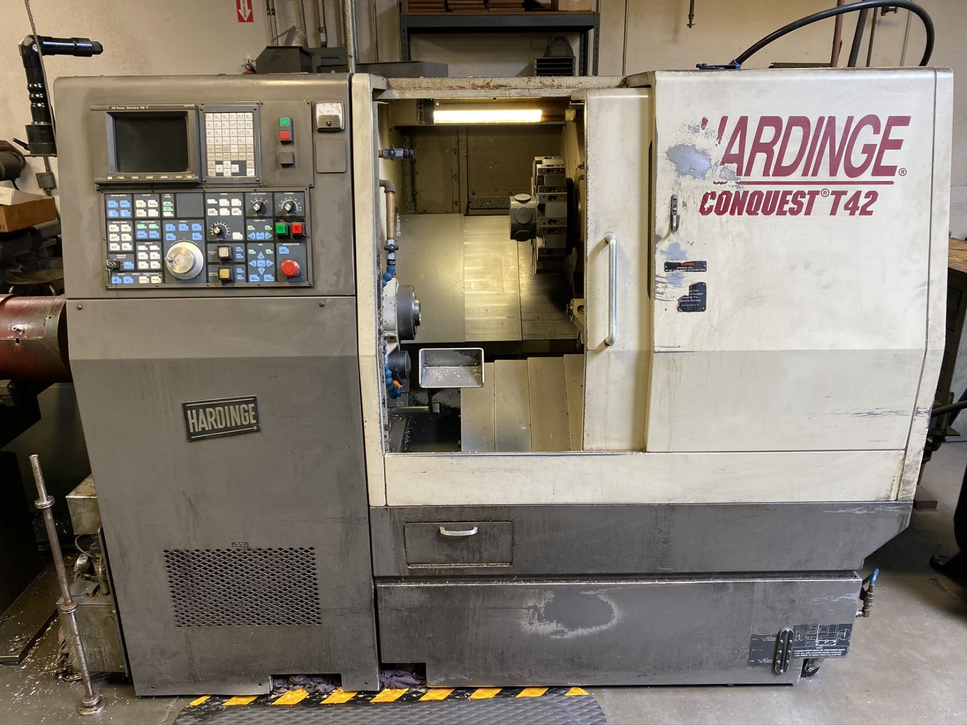 HARDINGE CONQUEST T-42 CNC LATHE, MODEL SG42, FANUC 18-T CNC CONTROL, 12-STATION TURRET,