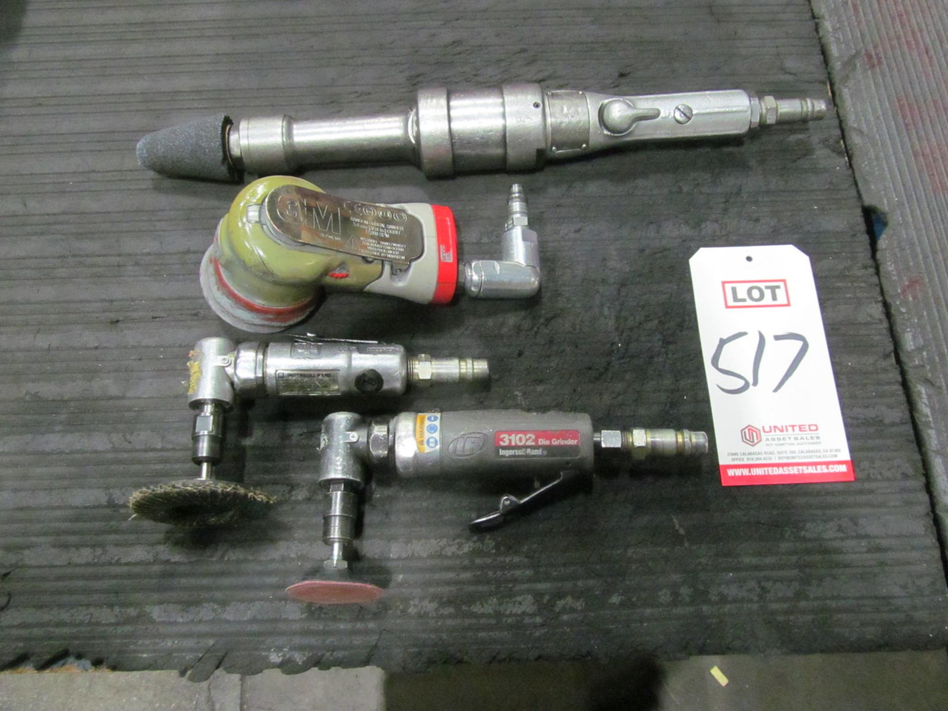 LOT - (4) ASSORTED PNEUMATIC TOOLS, (1) ROCKWELL 41G721D STRAIGHT GRINDER, (1) INGERSOLL RAND 3102