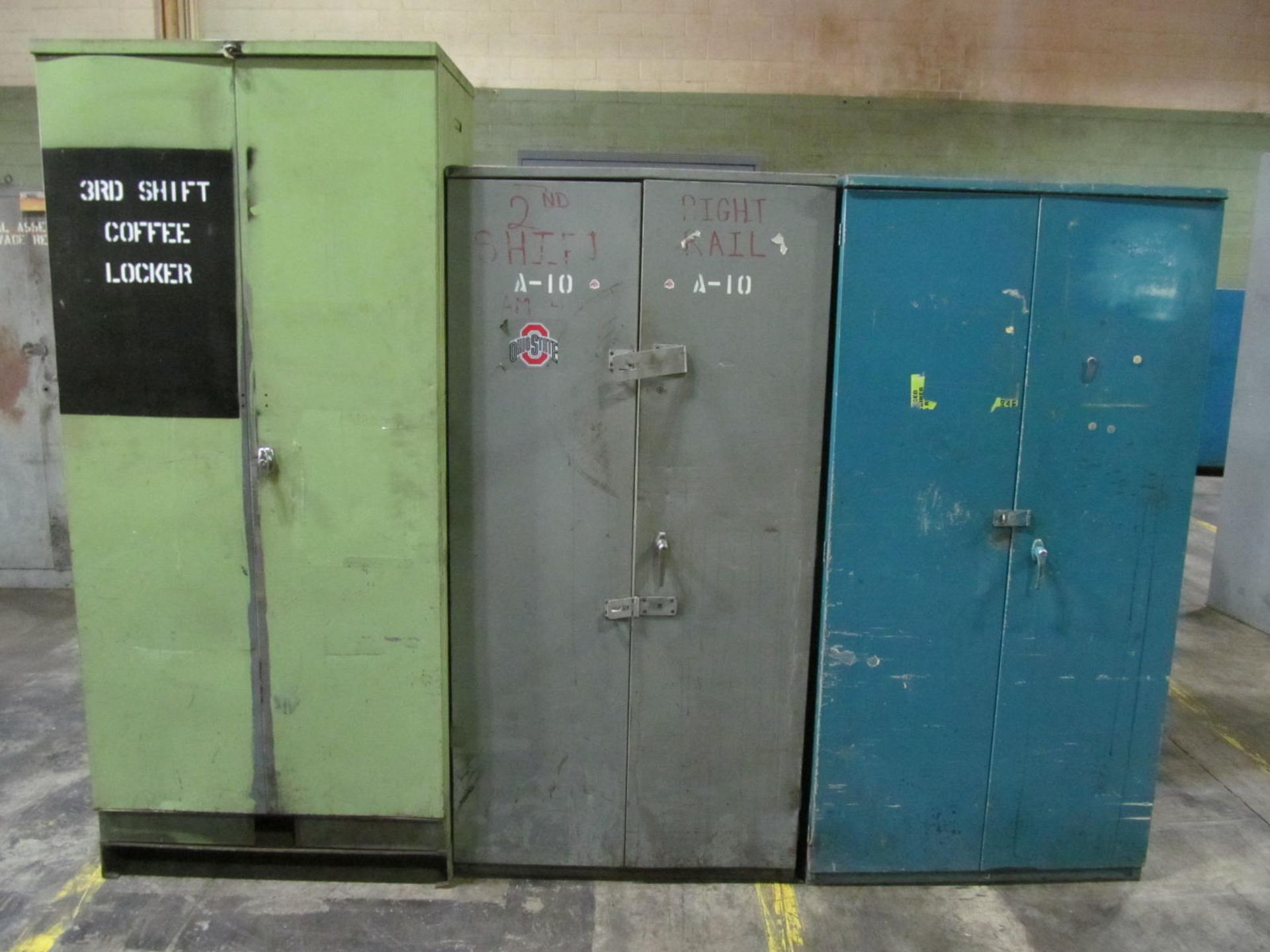 LOT - (3) 2-DOOR STEEL CABINETS, (2) 36" x 18" x 72" HIGH, (1) 36" x 18" x 82" HIGH (LOC. P29)