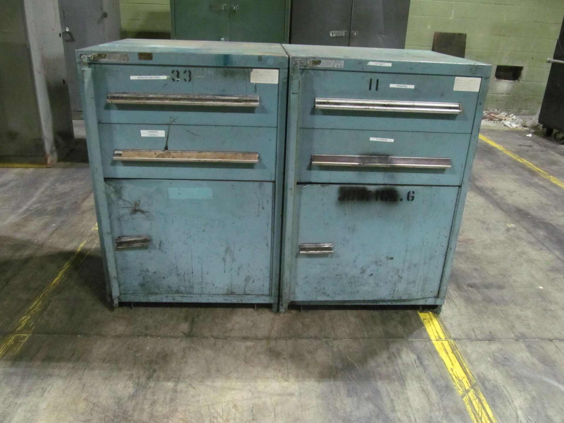 LOT - (2) VIDMAR CABINETS, 2-DRAWER, 1-DOOR, 30" x 28" x 45" HIGH (LOC. P29)