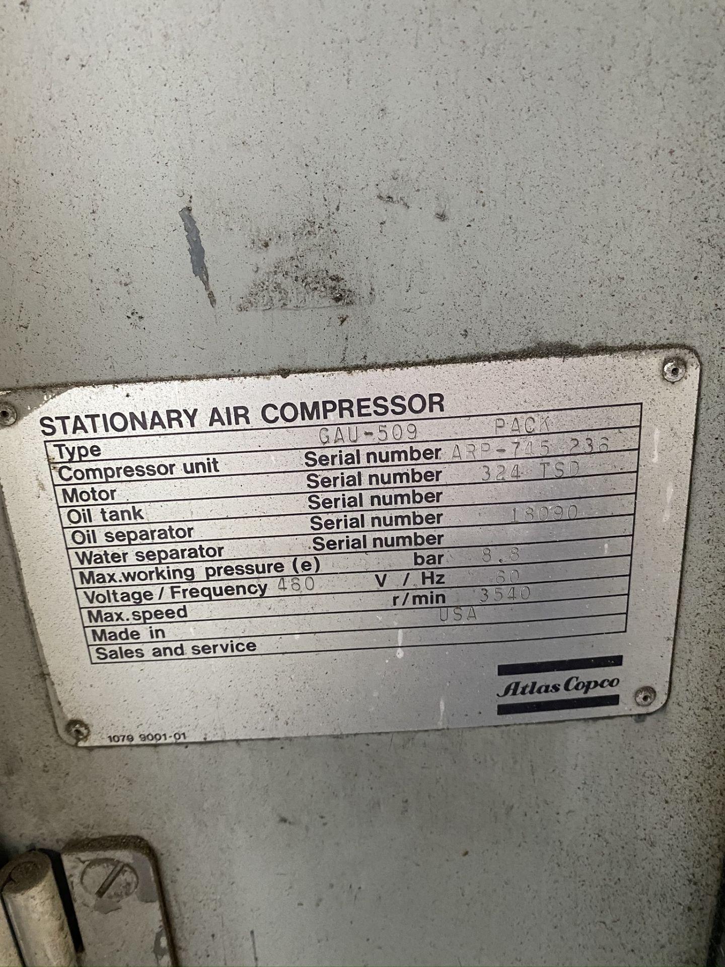 ATLAS COPCO COMPRESSOR, MODEL GAU509, 50 HP, S/N ARP-745-236 - Image 4 of 5