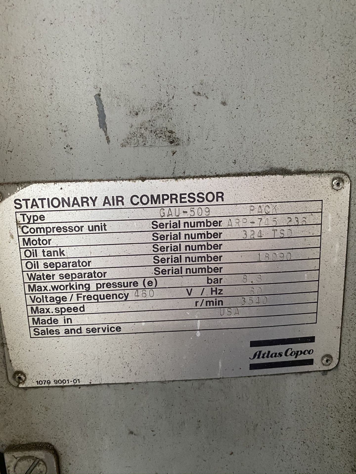 ATLAS COPCO COMPRESSOR, MODEL GAU509, 50 HP, S/N ARP-745-236 - Image 5 of 5