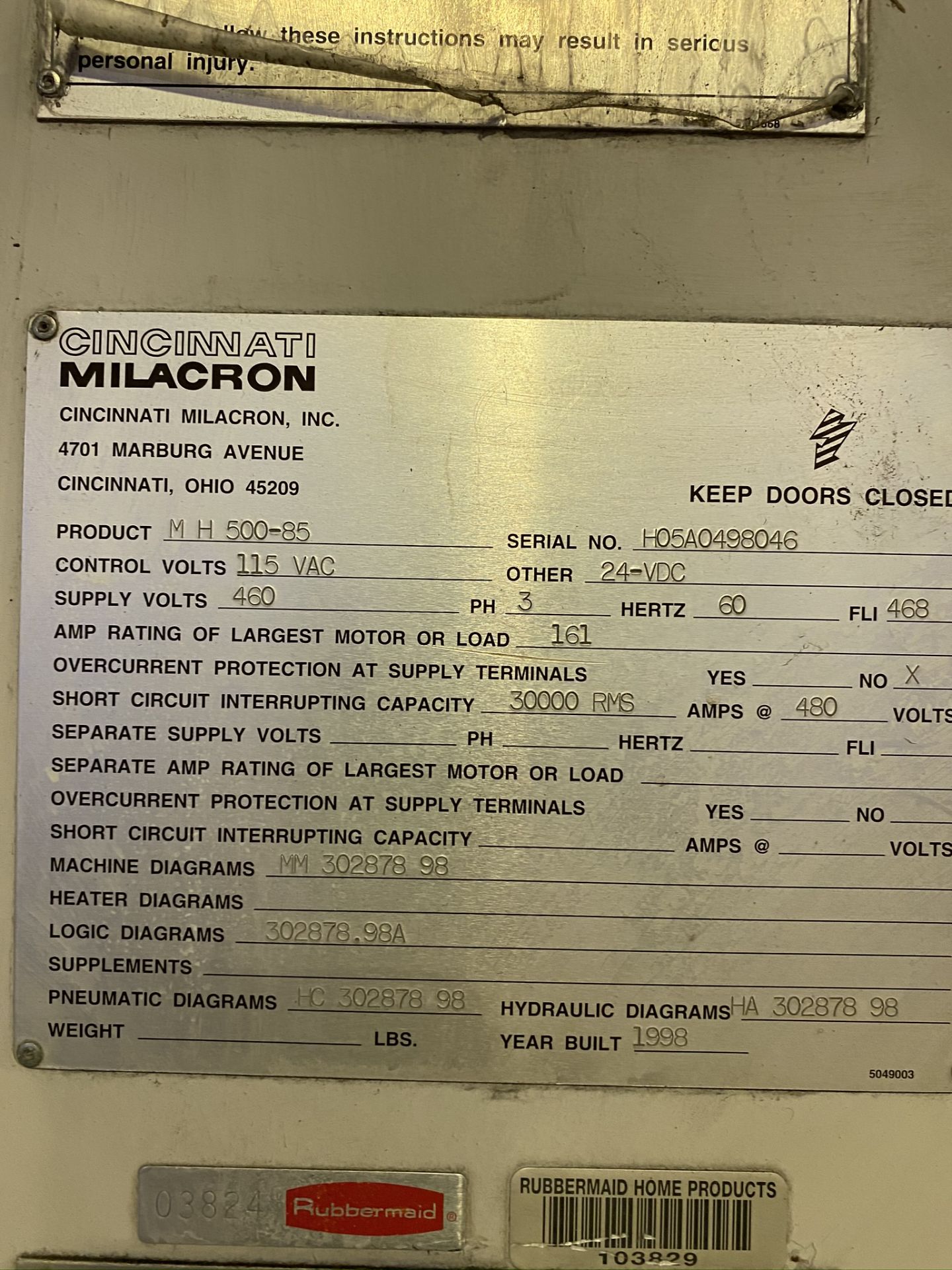 1998 CINCINNATI MILACRON MAGNA, 500 TON, MODEL MH 5000-85, CAMAC 486C CNC CONTROL, 85 OZ SHOT - Image 14 of 15