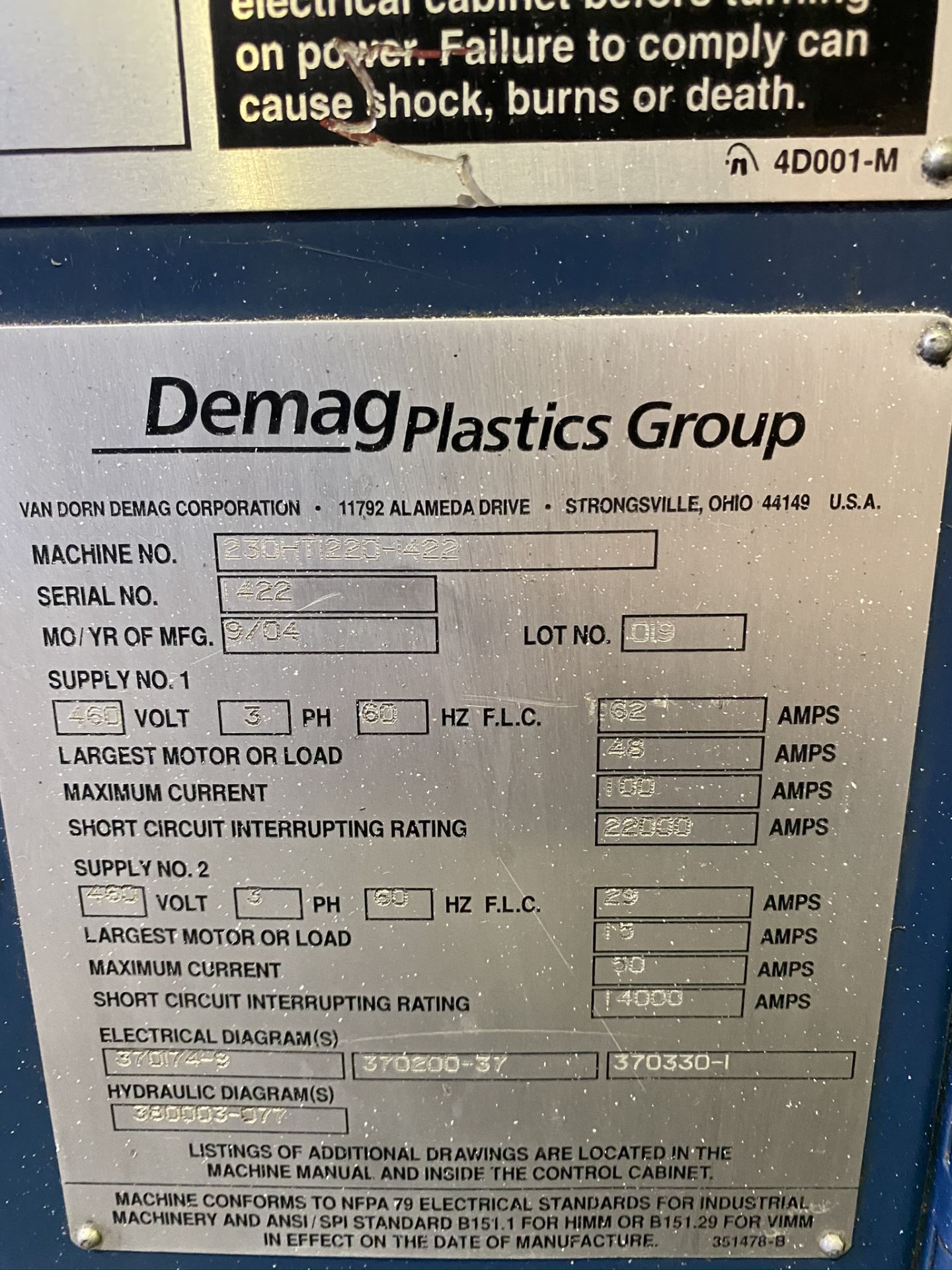 2004 VAN DORN DEMAG 230 TON, MODEL 230HT-1220-1422, PATHFINDER 3000 CNC CONTROL, 25.4 OZ SHOT - Image 14 of 14