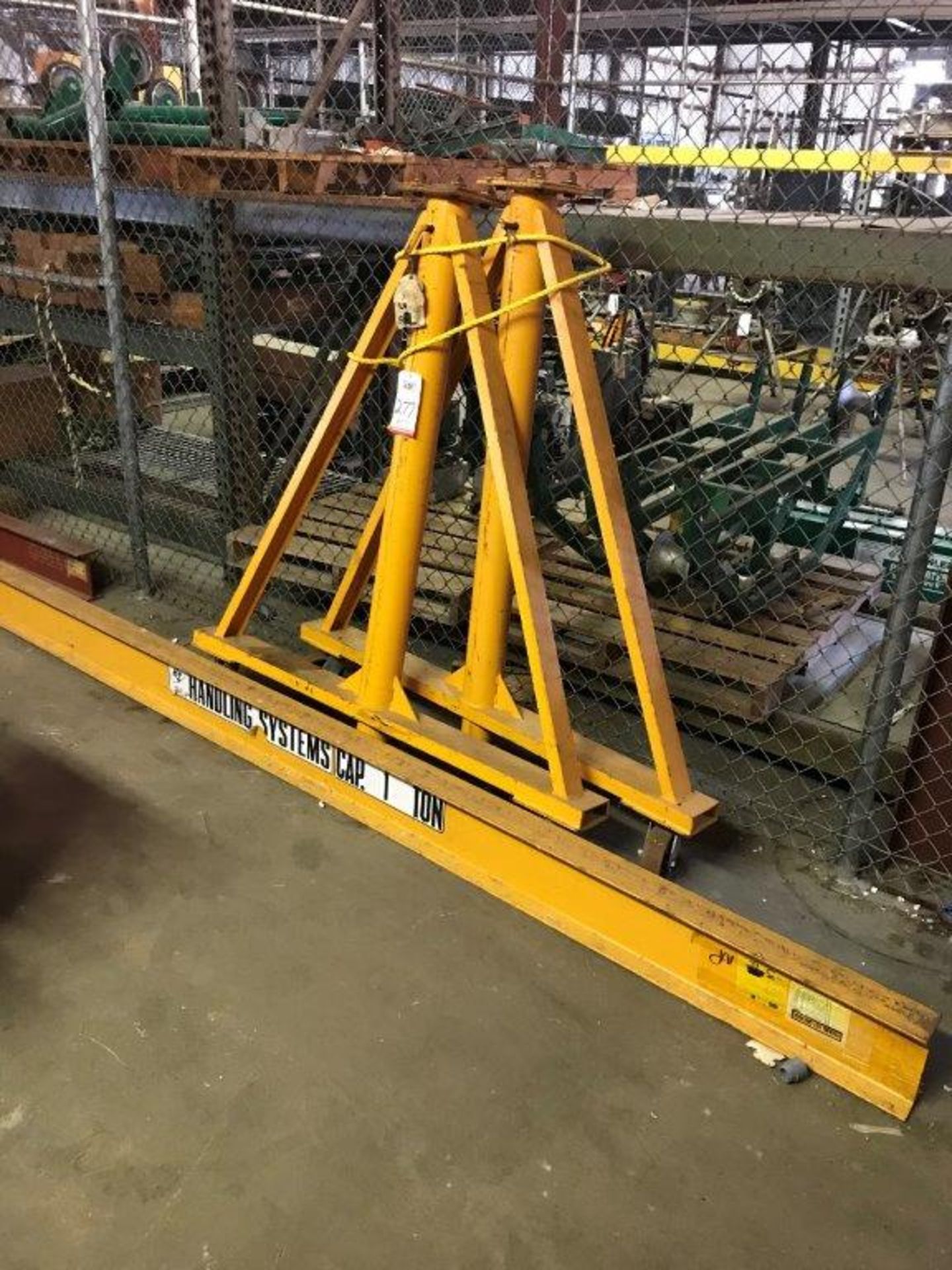 HS 1 TON CAP. MOBILE GANTRY CRANE, 11 1/2' BEAM W/ ADJUSTABLE SUPPORTS, TO INCLUDE SPARE CRANE