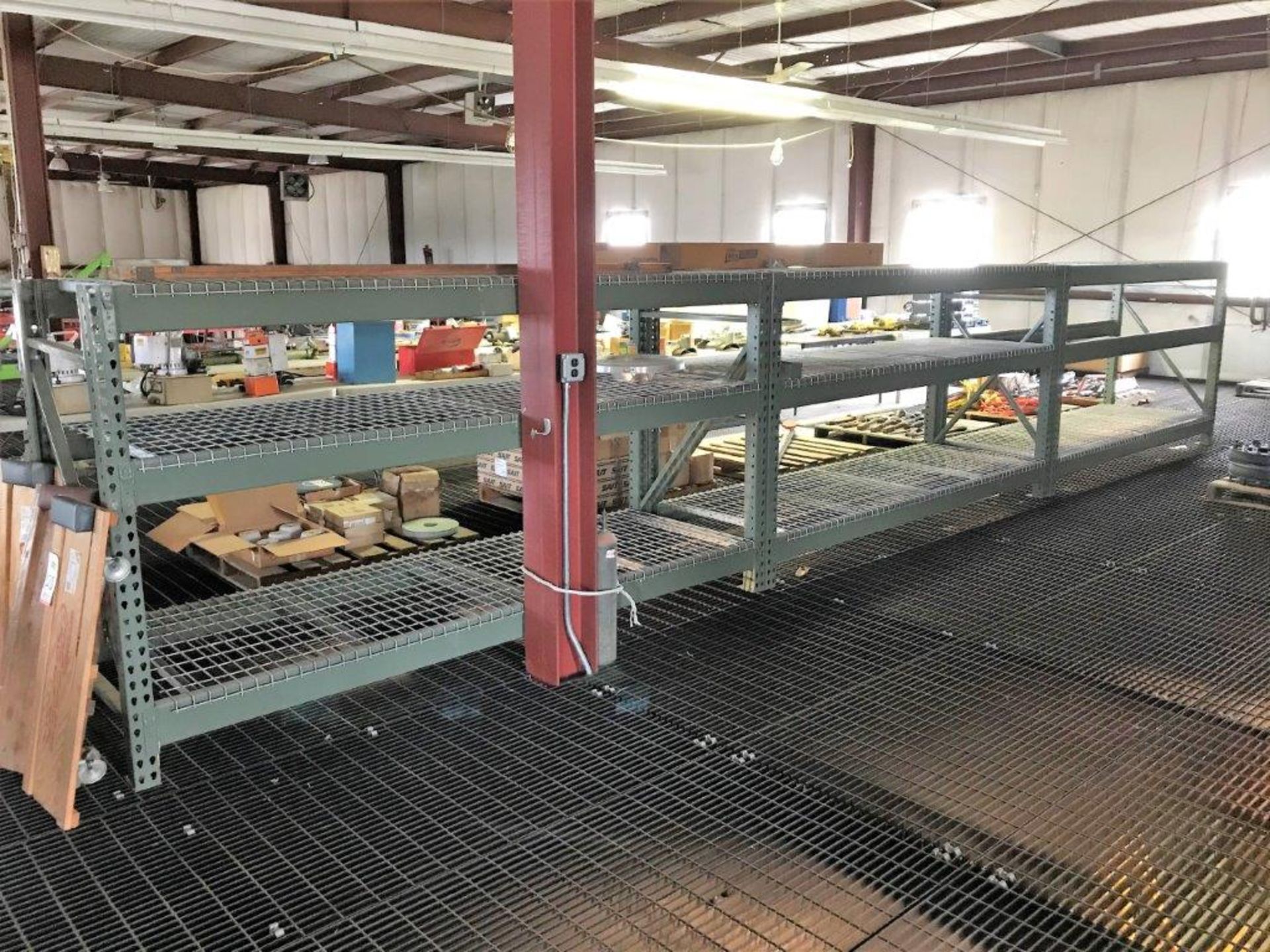 LOT - (3) SECTIONS PALLET RACKING, 5' X 3' UPRIGHTS, 9' LOAD BEAMS W/ STEEL GRATE DECKING