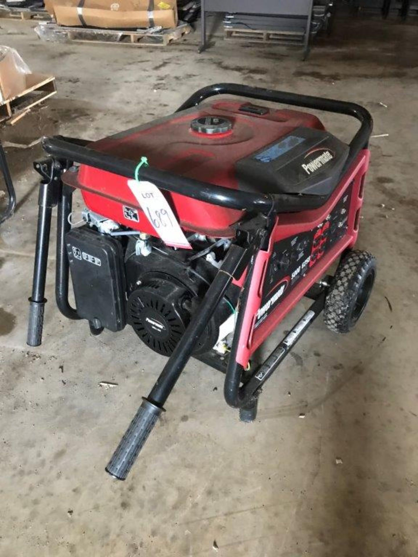 POWER MATE, 5000 WATT GAS GENERATOR, 389cc ENGINE, ON 2-WHEEL CART (LOCATION: BUILDING 10)