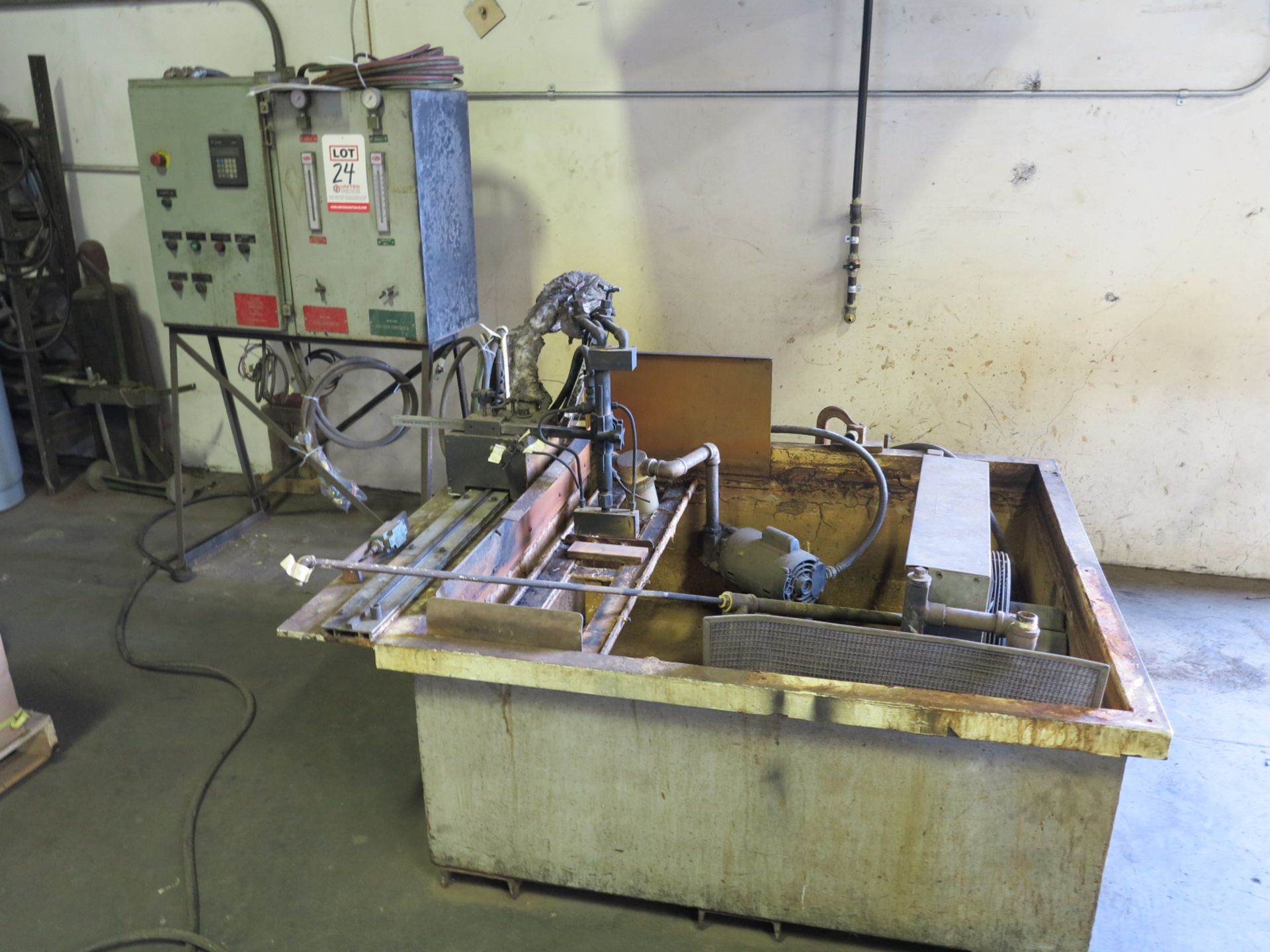 HEAT TREATING/FLAME HARDENING MACHINE, BY FLAME TREATING SYSTEMS, INC., W/ 4' X 4' X 20" IMMERSION