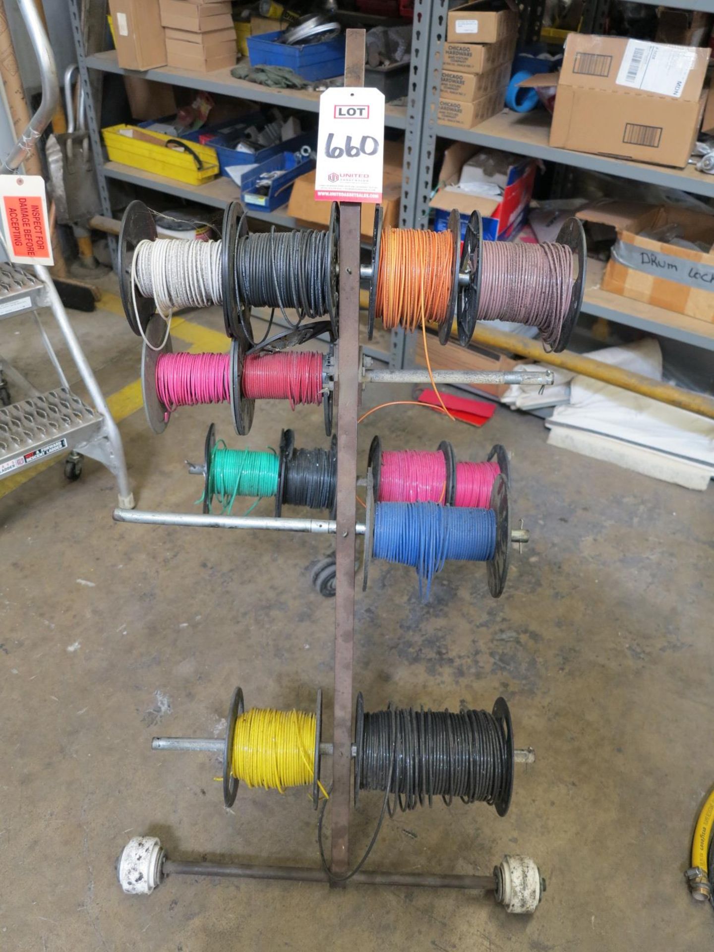 LOT - WIRE CART, W/ (13) PARTIAL SPOOLS