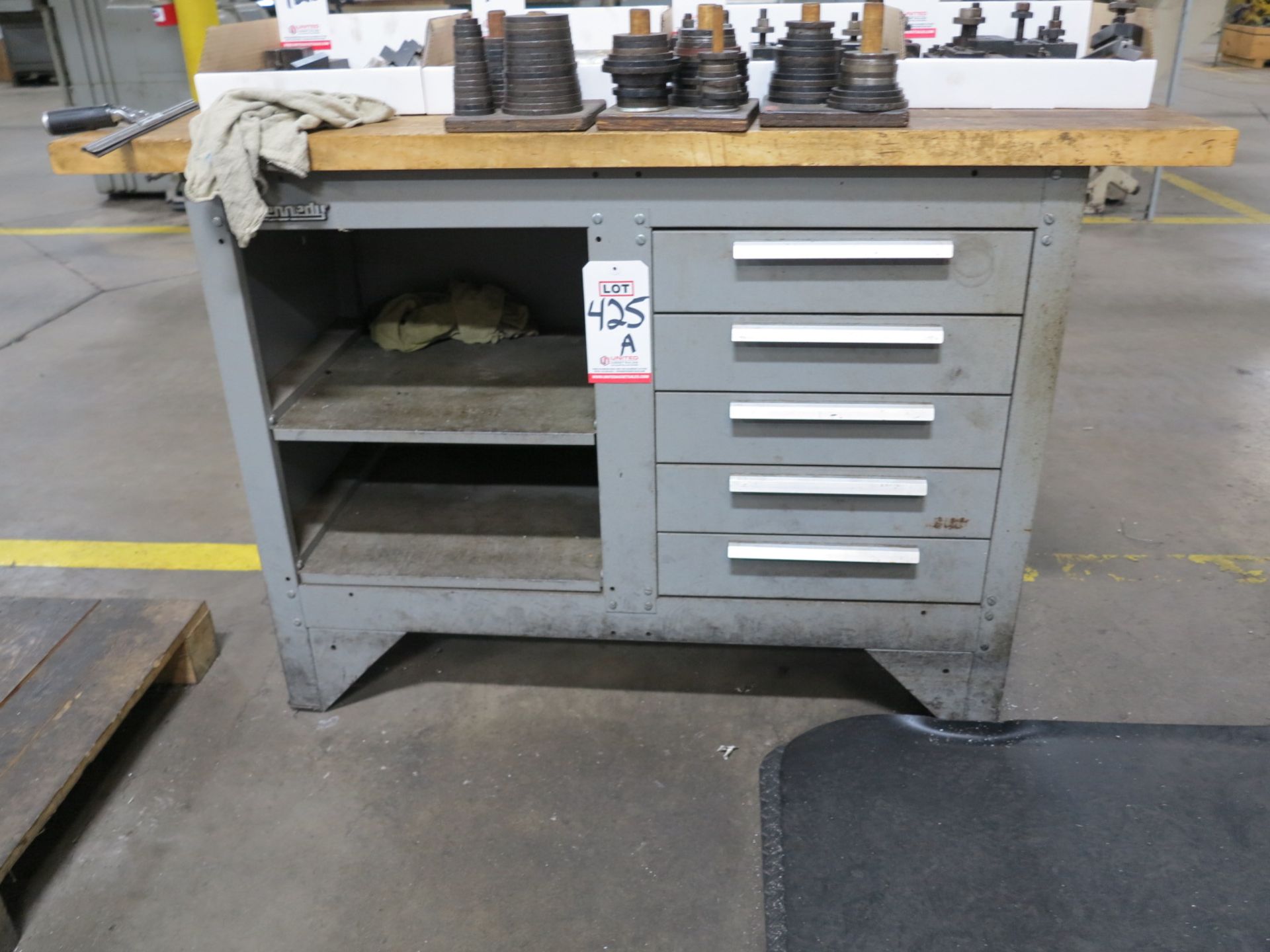 KENNEDY 5-DRAWER WORKBENCH, W/ BUTCHERBLOCK TOP, 54" X 20"