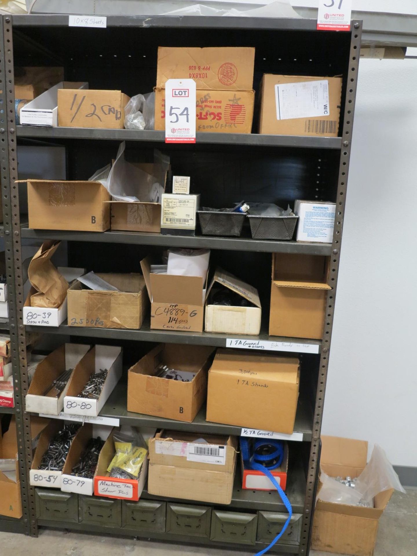 LOT - CONTENTS ONLY OF SHELF UNIT, TO INCLUDE: FASTENERS, TOOLING, ETC.