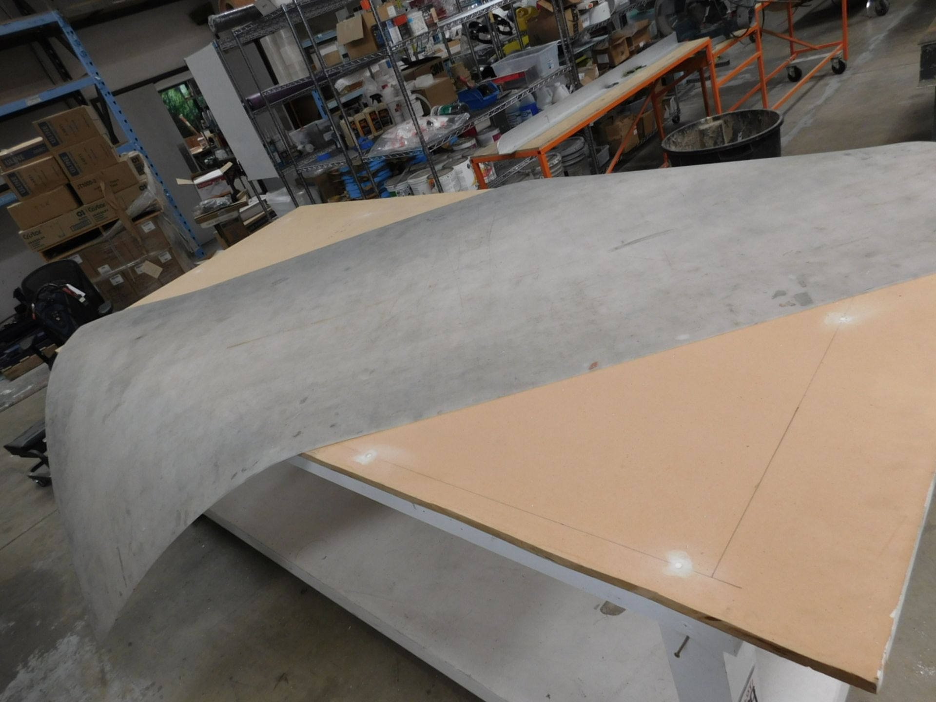 117" X 55" WORKBENCH ON CASTERS, ALL WOOD CONSTRUCTION, W/ FULL SIZE COMPLETELY REMOVABLE 3/16" - Image 2 of 2