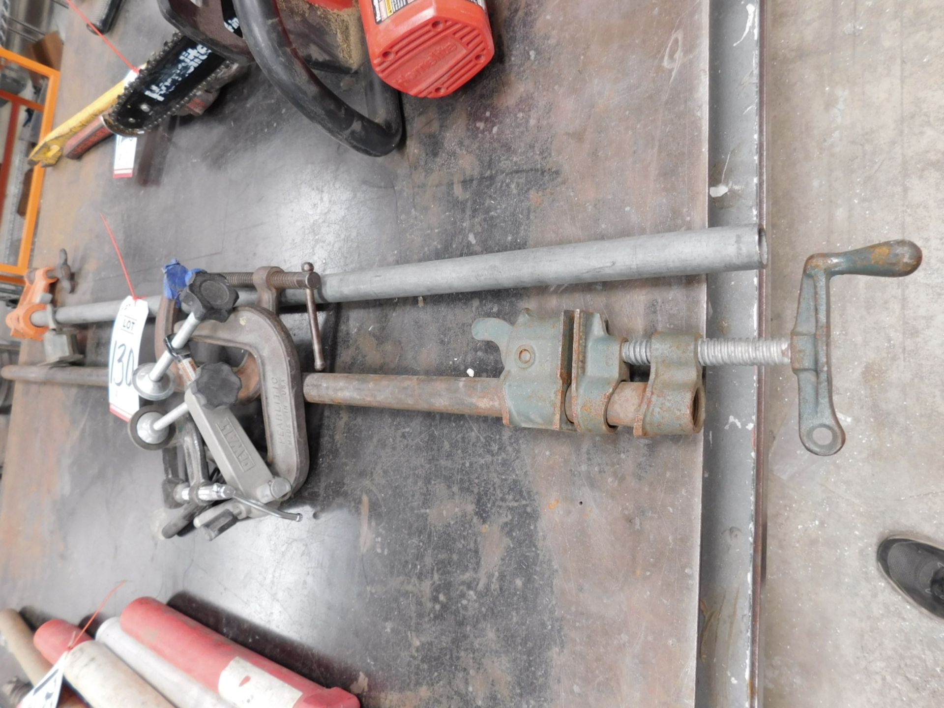 LOT - (2) 4' PIPE CLAMPS AND MISC C-CLAMPS AND DEVICES - Image 2 of 2