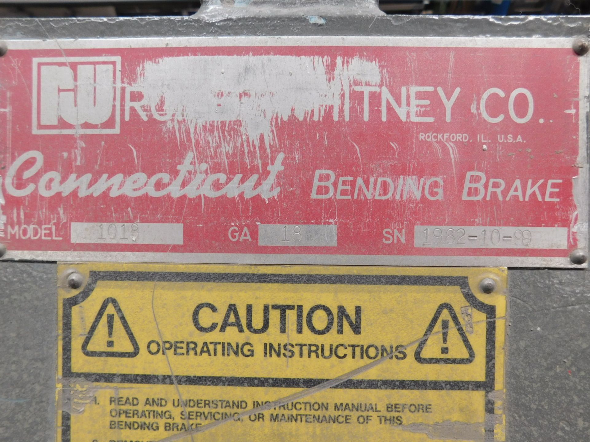 ROPER WHITNEY CONNECTICUT BENDING BRAKE, MODEL 1018, 10', 18 GAUGE, S/N 1962-10-99 - Image 5 of 5