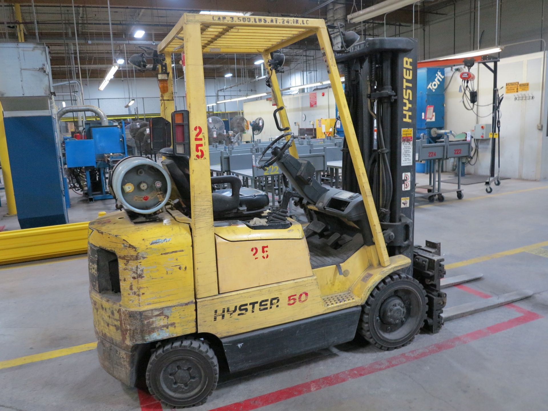 HYSTER 50 LP FORKLIFT, MODEL S50XM, 5,000 LB CAPACITY, 3-STAGE MAST, SIDE SHIFT, CUSHION TIRES, 4, - Image 3 of 3