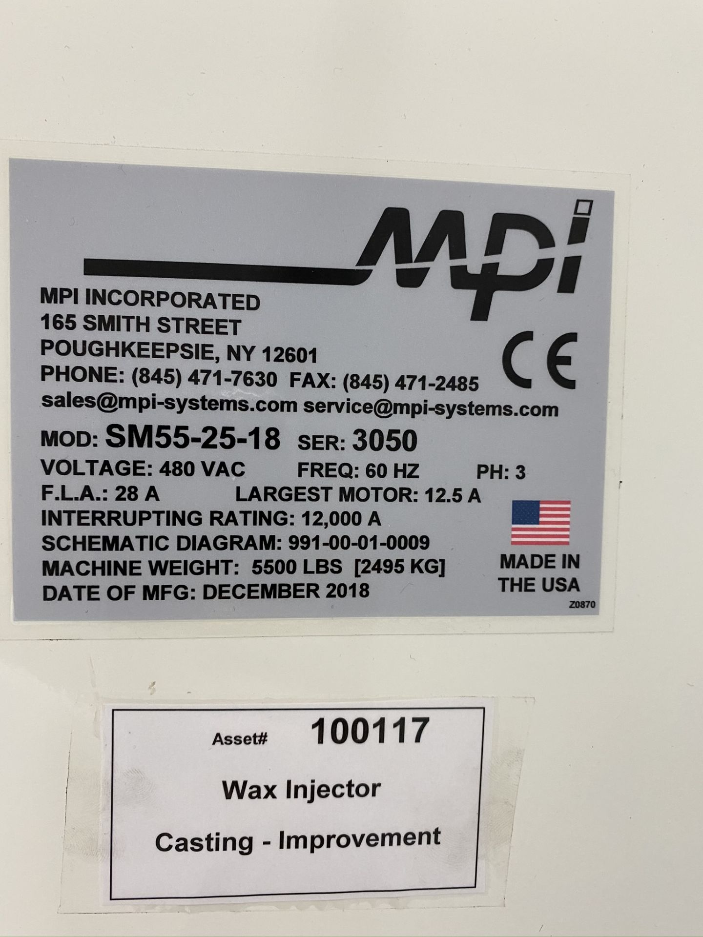 2018 MPI SYSTEMS SM 55-25-18 C FRAME WAX INJECTOR, 25 TON, MPR SMART CONTROLS II, 12" COLOR OPERATOR - Image 18 of 18