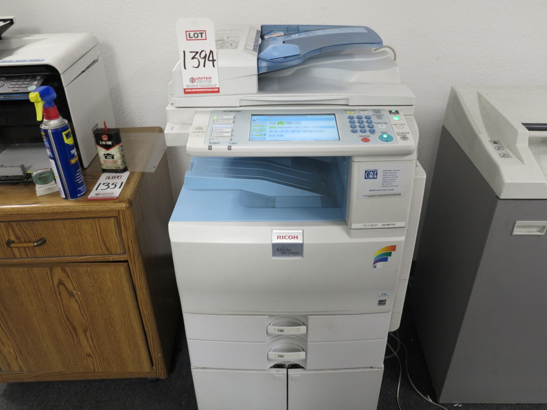 RICOH AFICIO MP C2051 COLOR LASER MULTIFUNCTION COPIER, S/N V9725500958