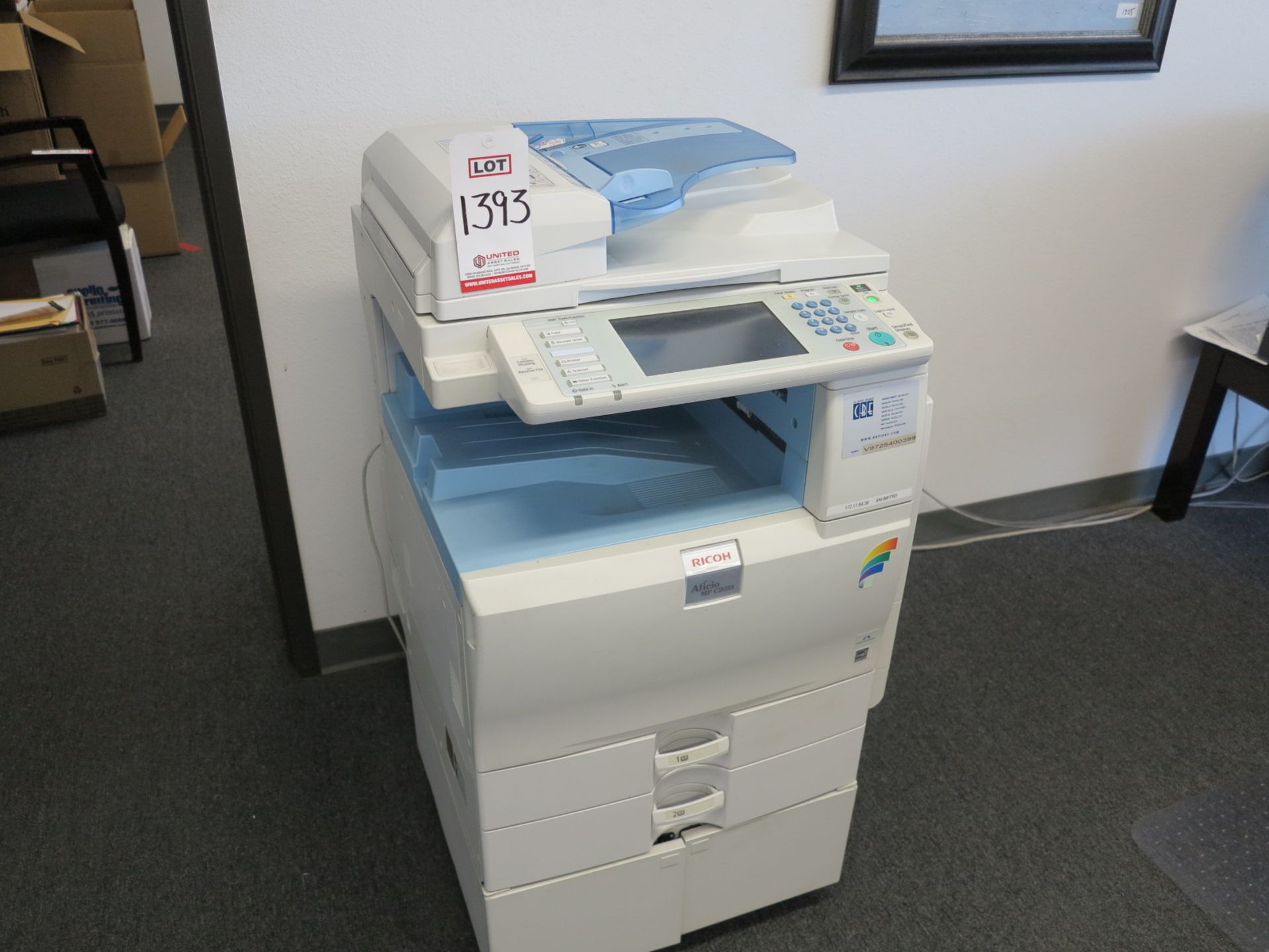 RICOH AFICIO MP C2051 COLOR LASER MULTIFUNCTION COPIER, S/N V9725400399