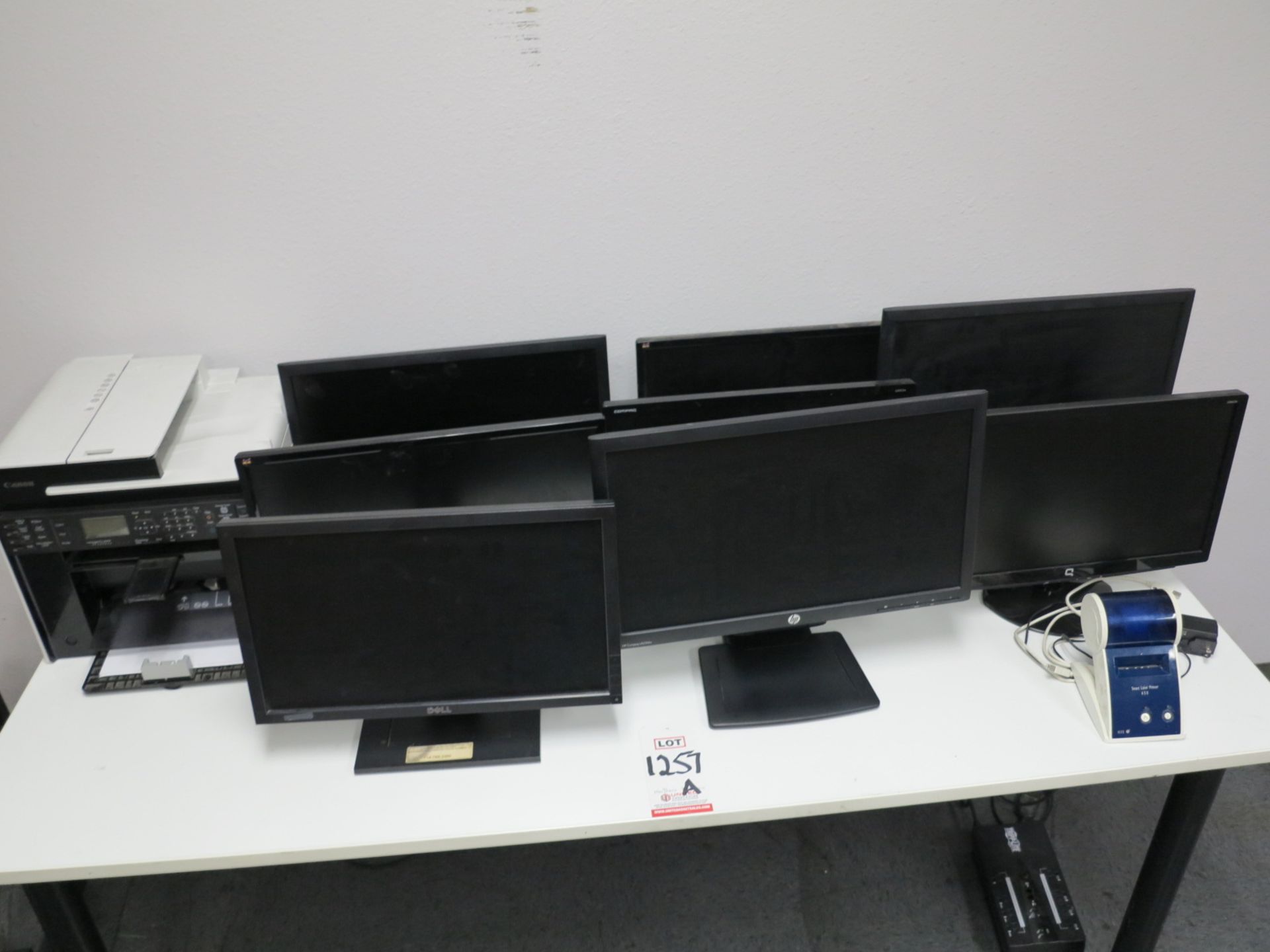 LOT - (8) MONITORS, (1) CANNON COPIER AND (1) SMART LABEL PRINTER