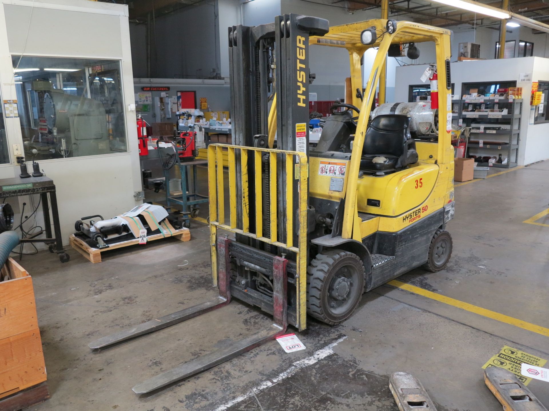 HYSTER 50 LP FORKLIFT, MODEL S50FT, 5,000 LB CAPACITY, 3-STAGE MAST, SIDE SHIFT, CUSHION TIRES, S/