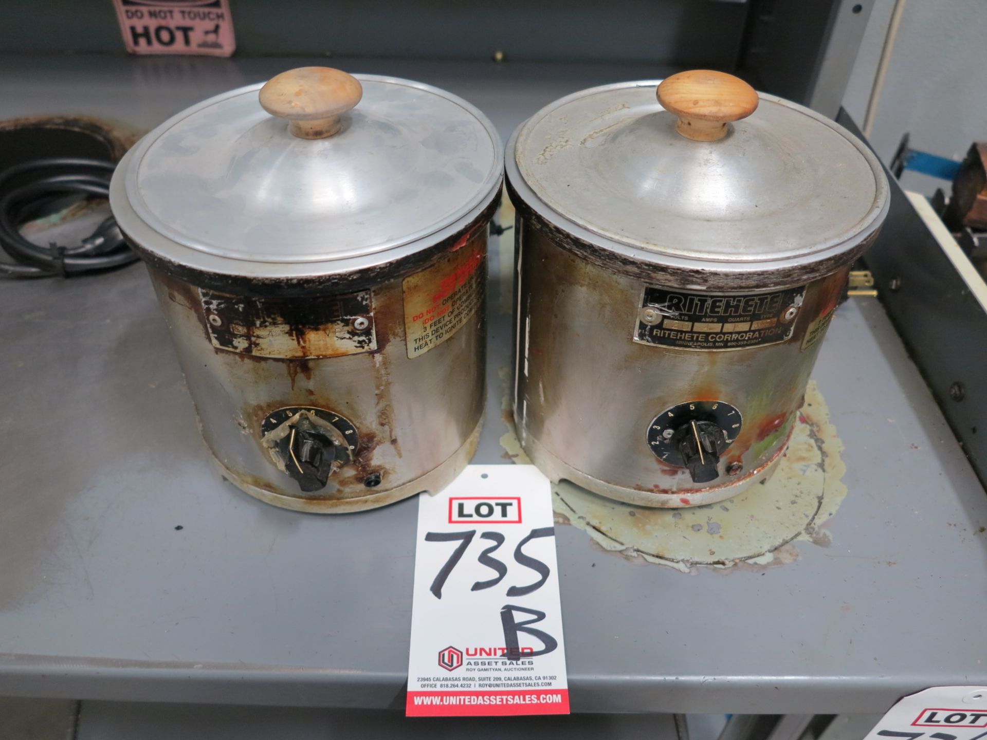 LOT - (2) RITEHETE HOT POTS, 1 QUART, TYPE VR