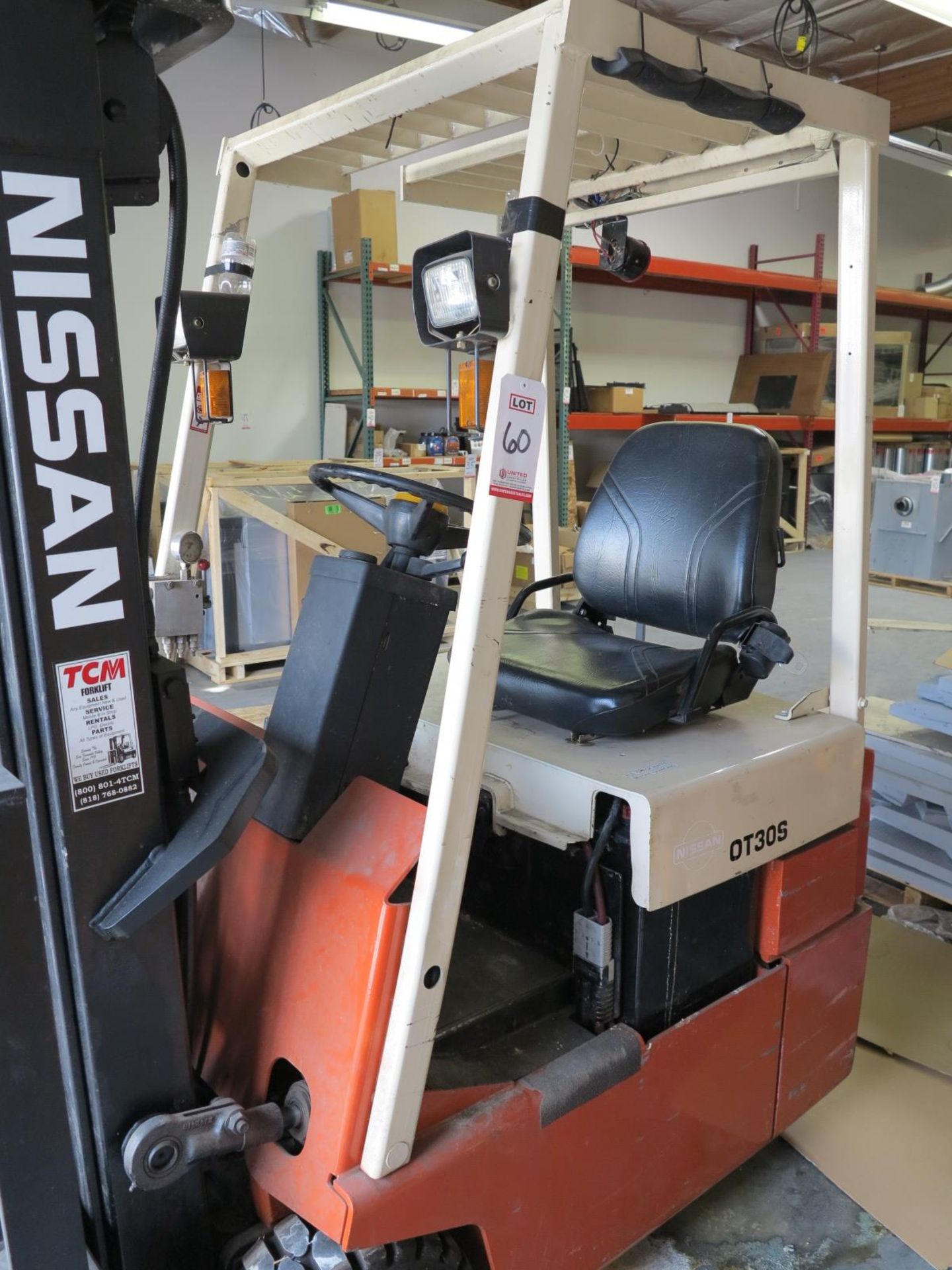 NISSAN ELECTRIC FORKLIFT, MODEL OT30S, 3-STAGE MAST, 2,700 LB CAPACITY, S/N 0T30S-B96-70058, W/ - Image 2 of 10