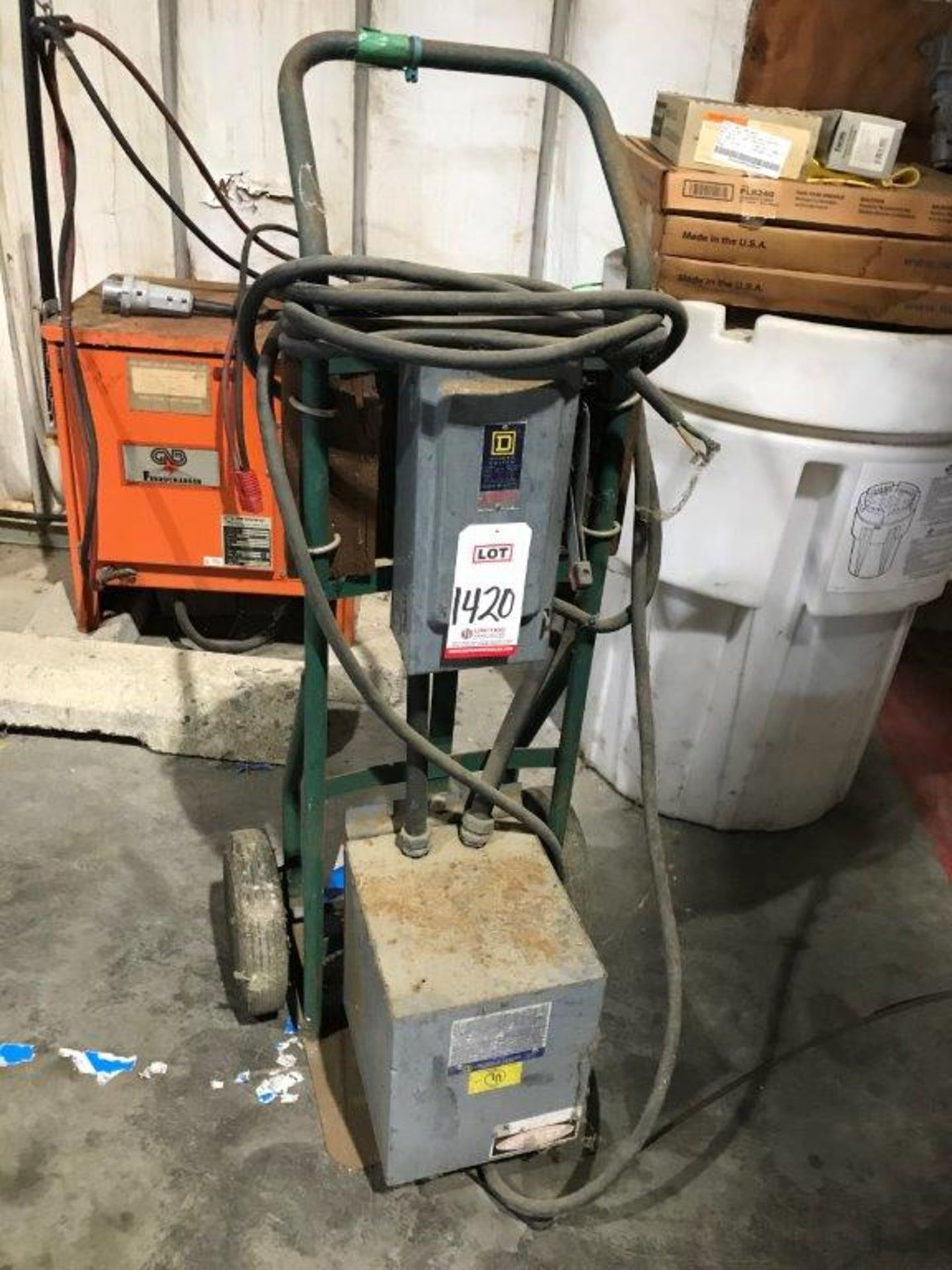 SQUARE D TRANSFORMER, ON DOLLY, 10 KVA, 240 X 480 VOLT, W/ DISCONNECT