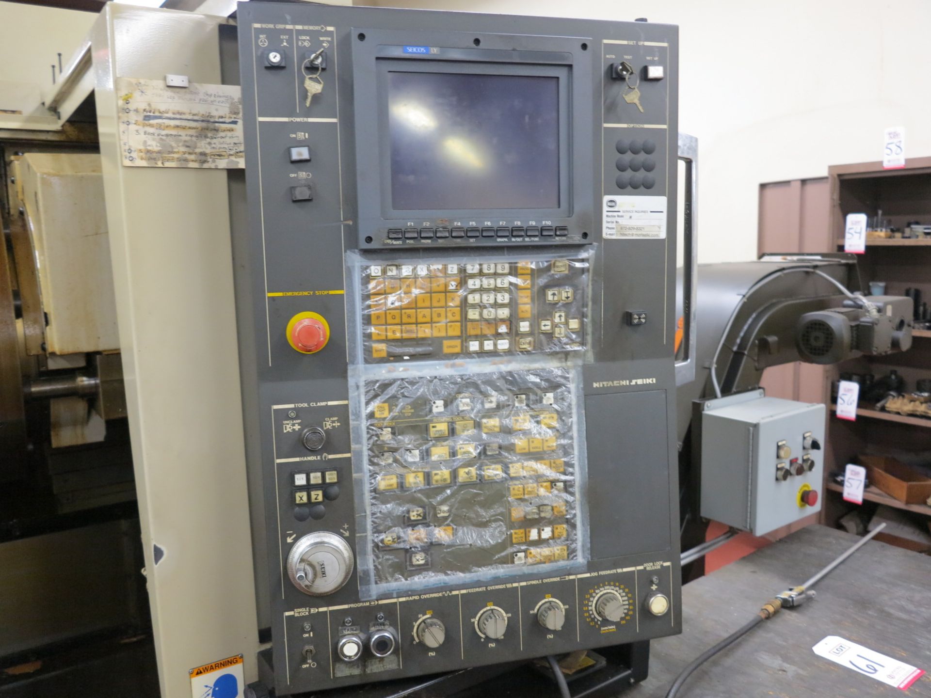 1997 HITACHI SEIKI HT20J SUPER PRODUCTION CELL, SEICOS LY CNC CONTROL, 8" CHUCK, TAILSTOCK, MAYFRAN - Image 6 of 14