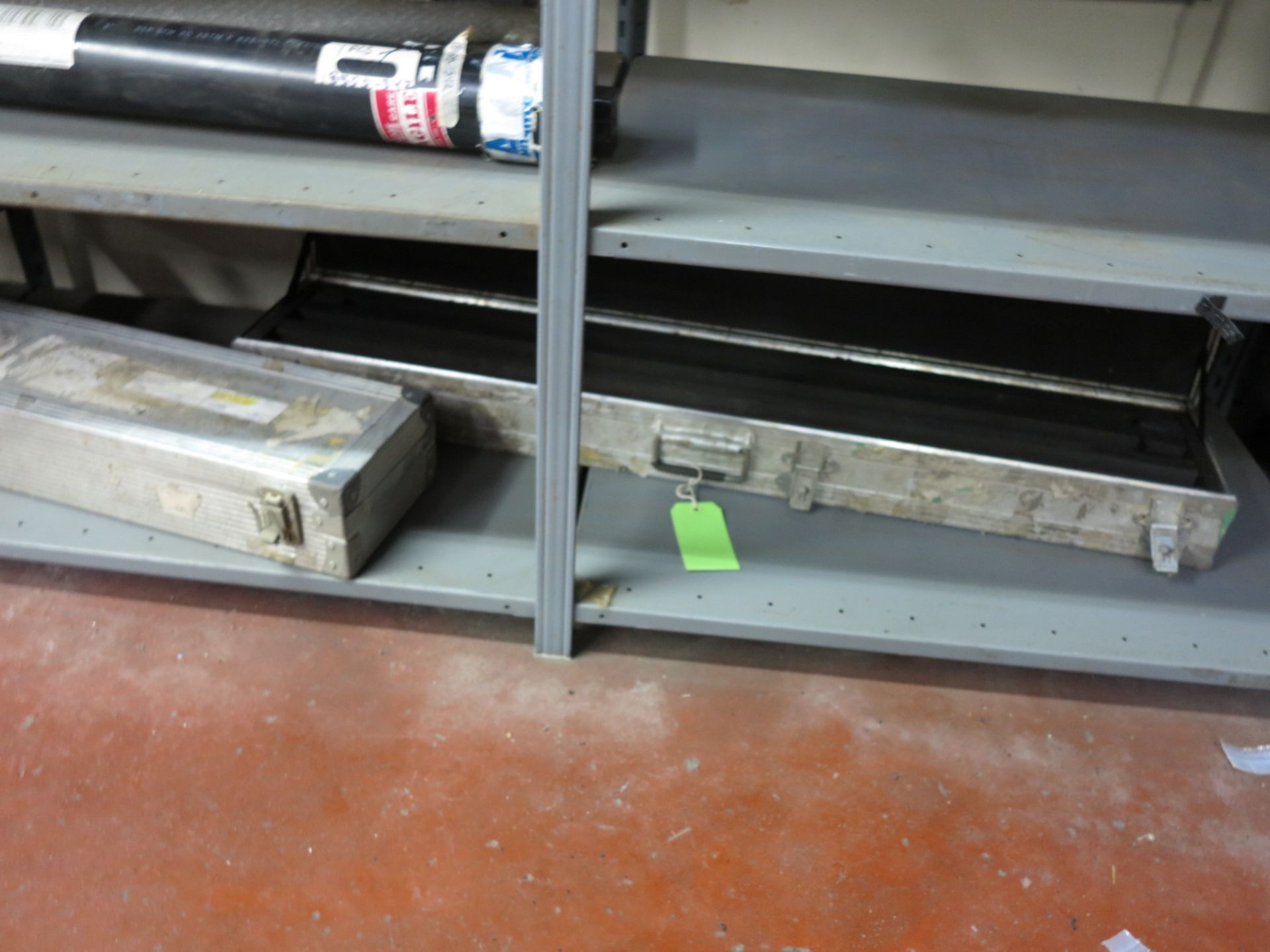 LOT - CONTENTS ONLY OF (3) SECTIONS OF SHELVING, TO INCLUDE: ABRASIVE BELTS, (2) EMPTY ALUMINUM - Image 2 of 6