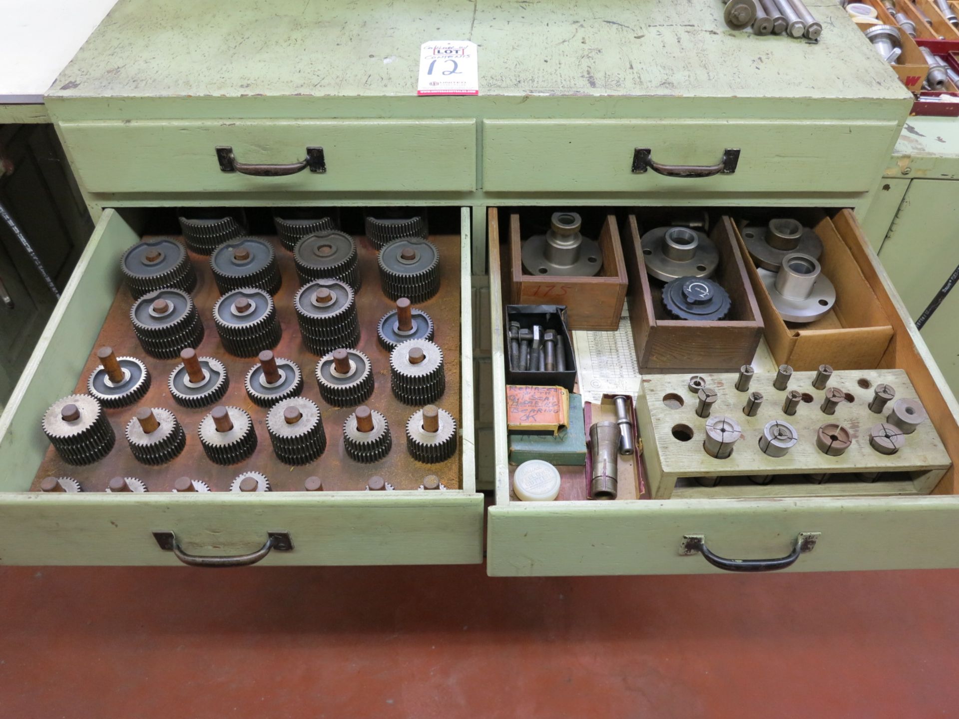 10-DRAWER WOOD CABINET, W/ CONTENTS TO INCLUDE: 7-TYPE HSS GEAR SHAPER CUTTERS, SIZE 22 TO 96 AND - Image 3 of 6
