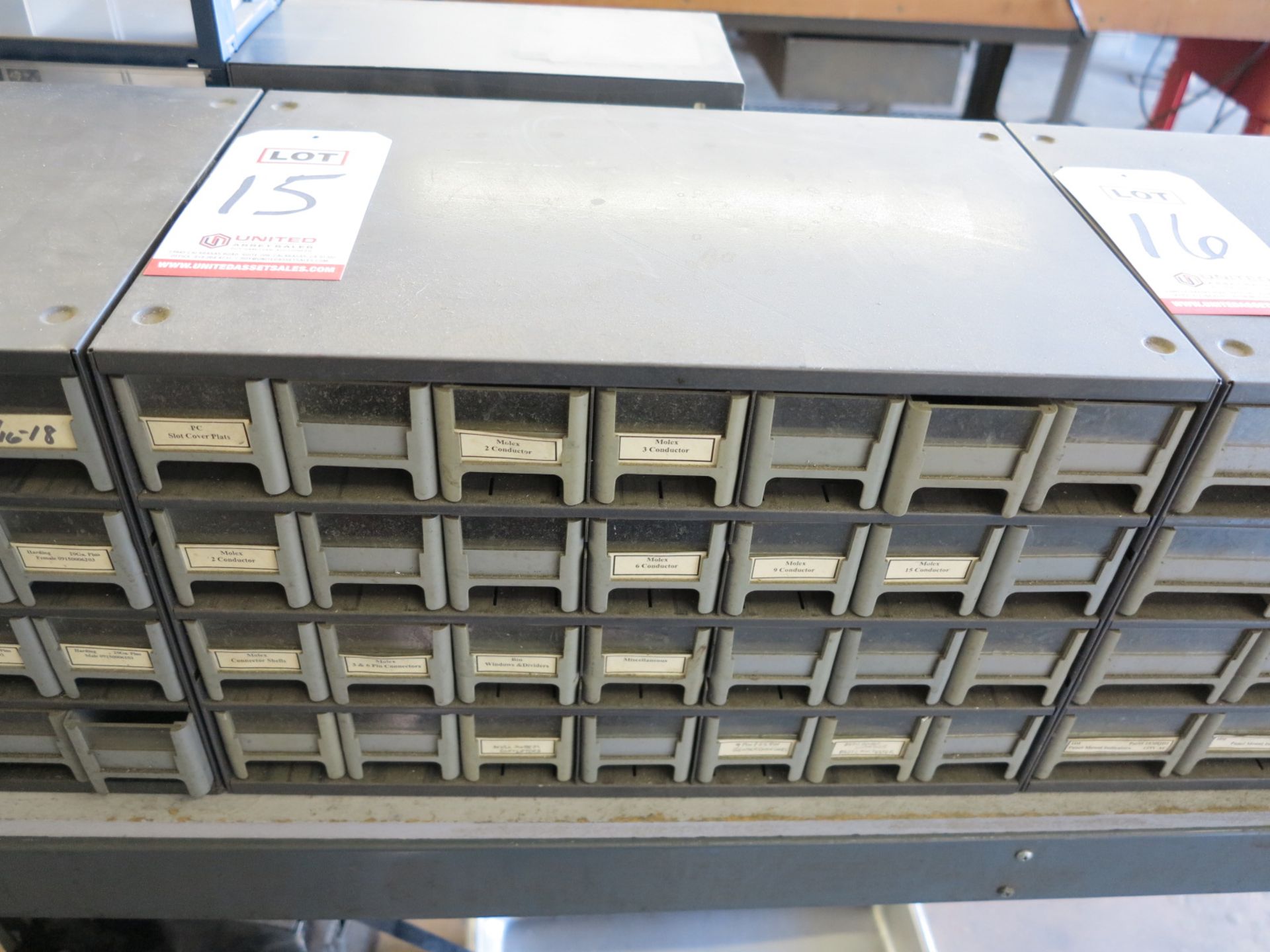 28-DRAWER PARTS BIN, W/ CONTENTS: ELECTRONIC PARTS