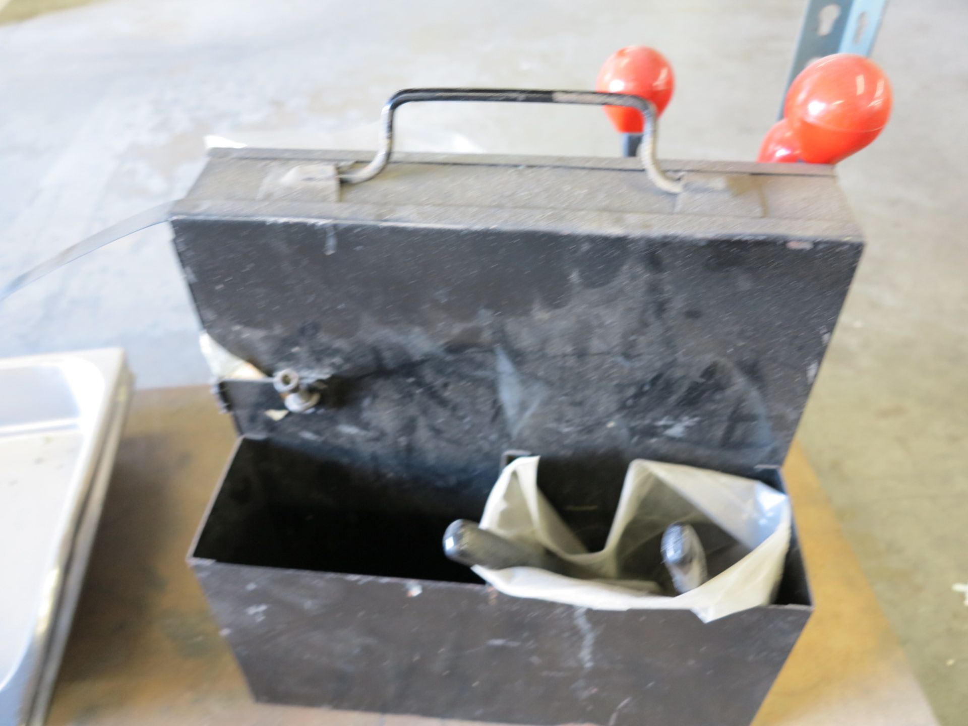 LOT - SMALL BANDING CADDY, W/ CONTENTS: METAL BAND, CLIPS AND ALL TOOLS - Image 2 of 2