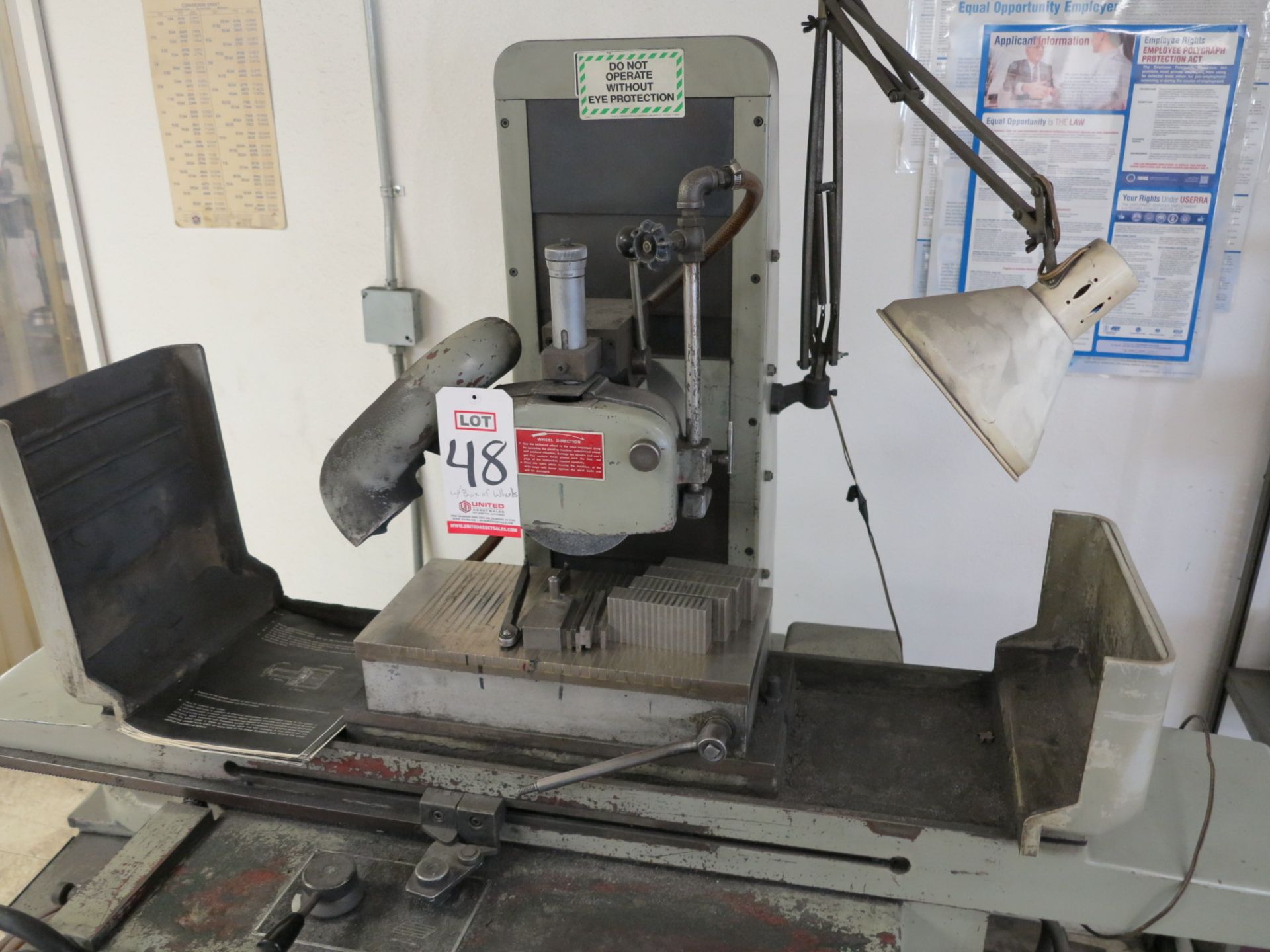 KENT SURFACE GRINDER, MODEL KGS-250H, W/ 8" X 16" MAG CHUCK AND BOX OF GRINDING WHEELS - Image 6 of 6