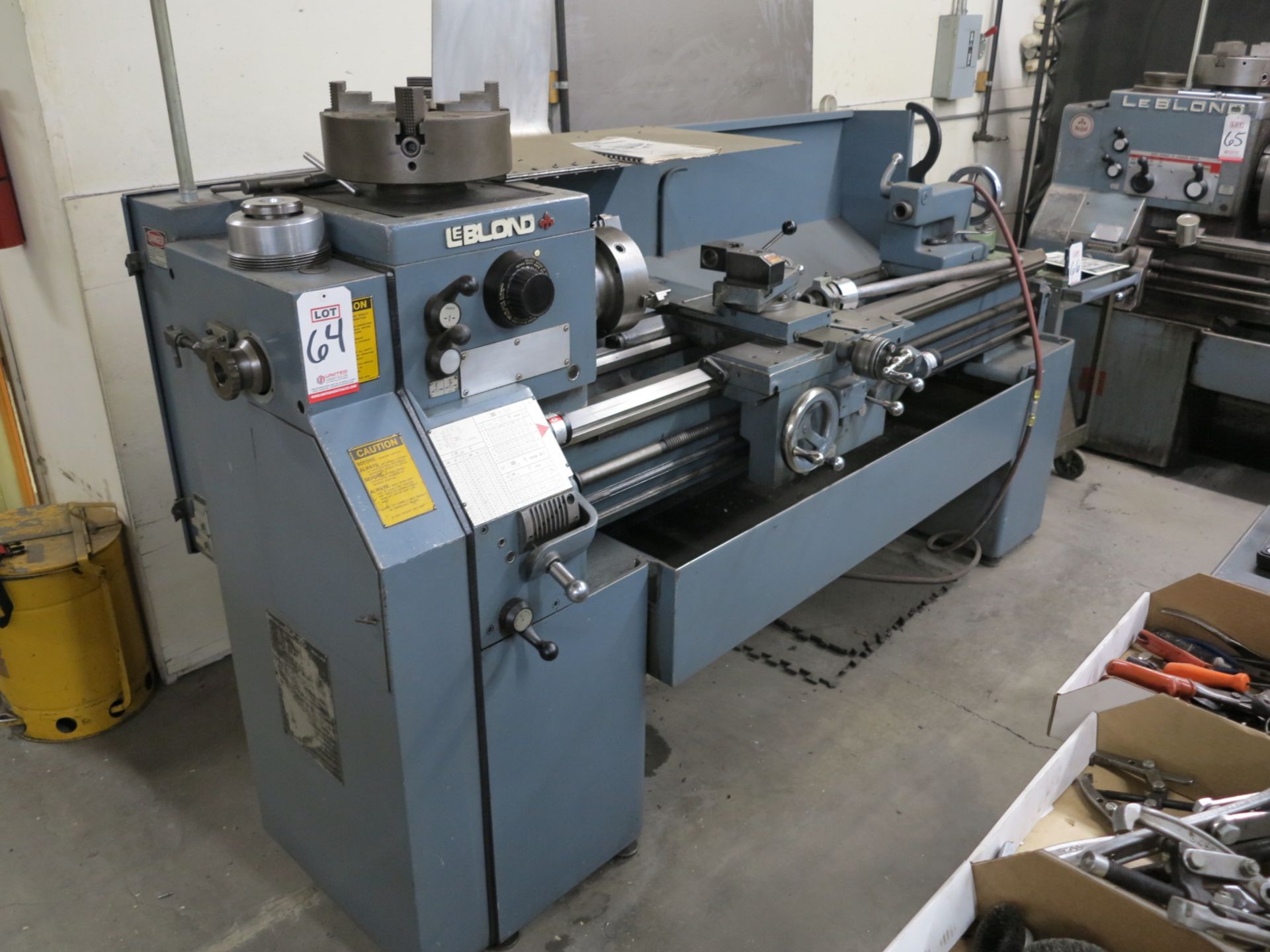 LEBLOND 15" X 48" ENGINE LATHE, 8" 3-JAW AND 12" 4-JAW CHUCKS, COLLET CLOSER, S/N 120-1588