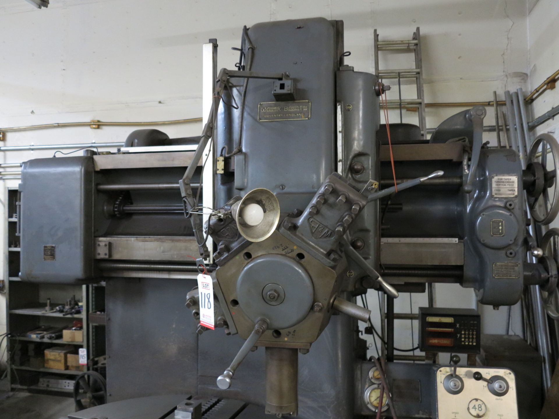 WEBSTER BENNETT VERTICAL LATHE, 48" 4-JAW ROTARY CHUCK, 5-STATION TURRET, MINI WIZARD DRO, 35 - Image 7 of 21